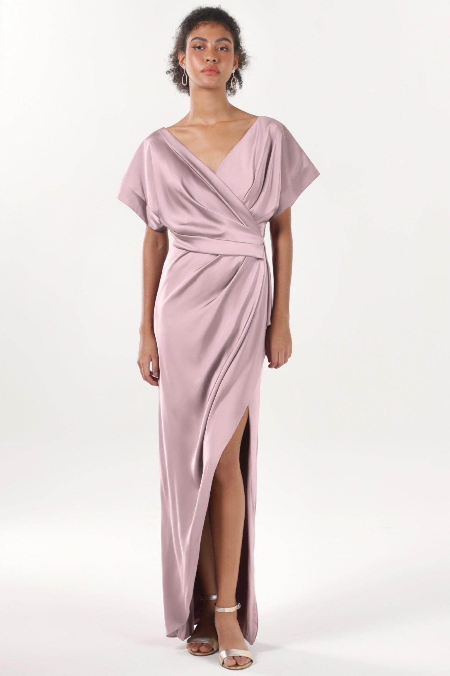 Sheath-Column Maxi Luxe Satin Bridesmaid Dress CS0601BM - COCOMELODY