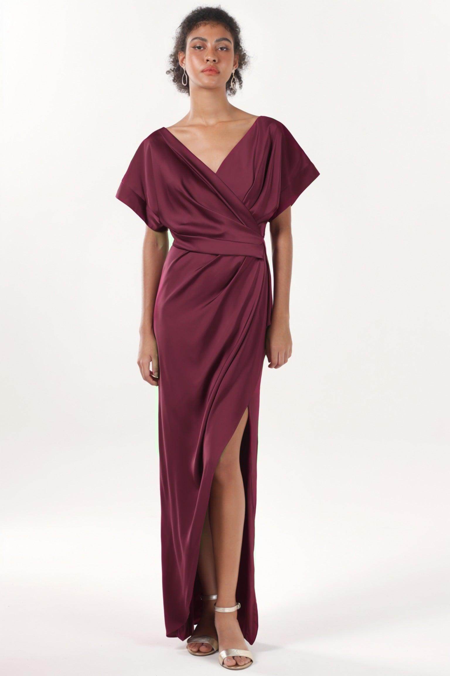 Sheath-Column Maxi Luxe Satin Bridesmaid Dress CS0601BM - COCOMELODY