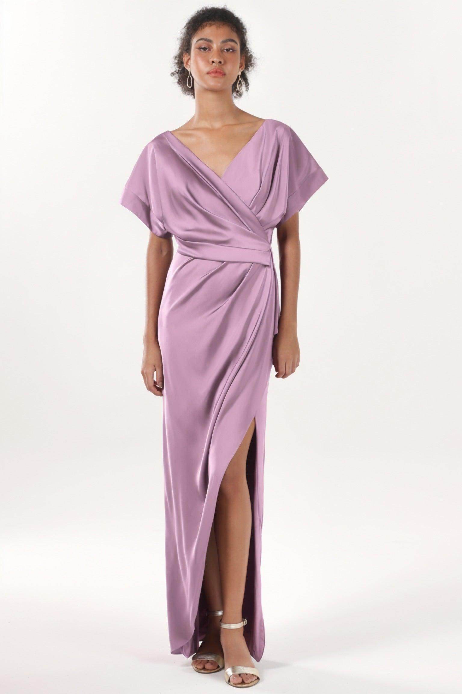 Sheath-Column Maxi Luxe Satin Bridesmaid Dress CS0601BM - COCOMELODY