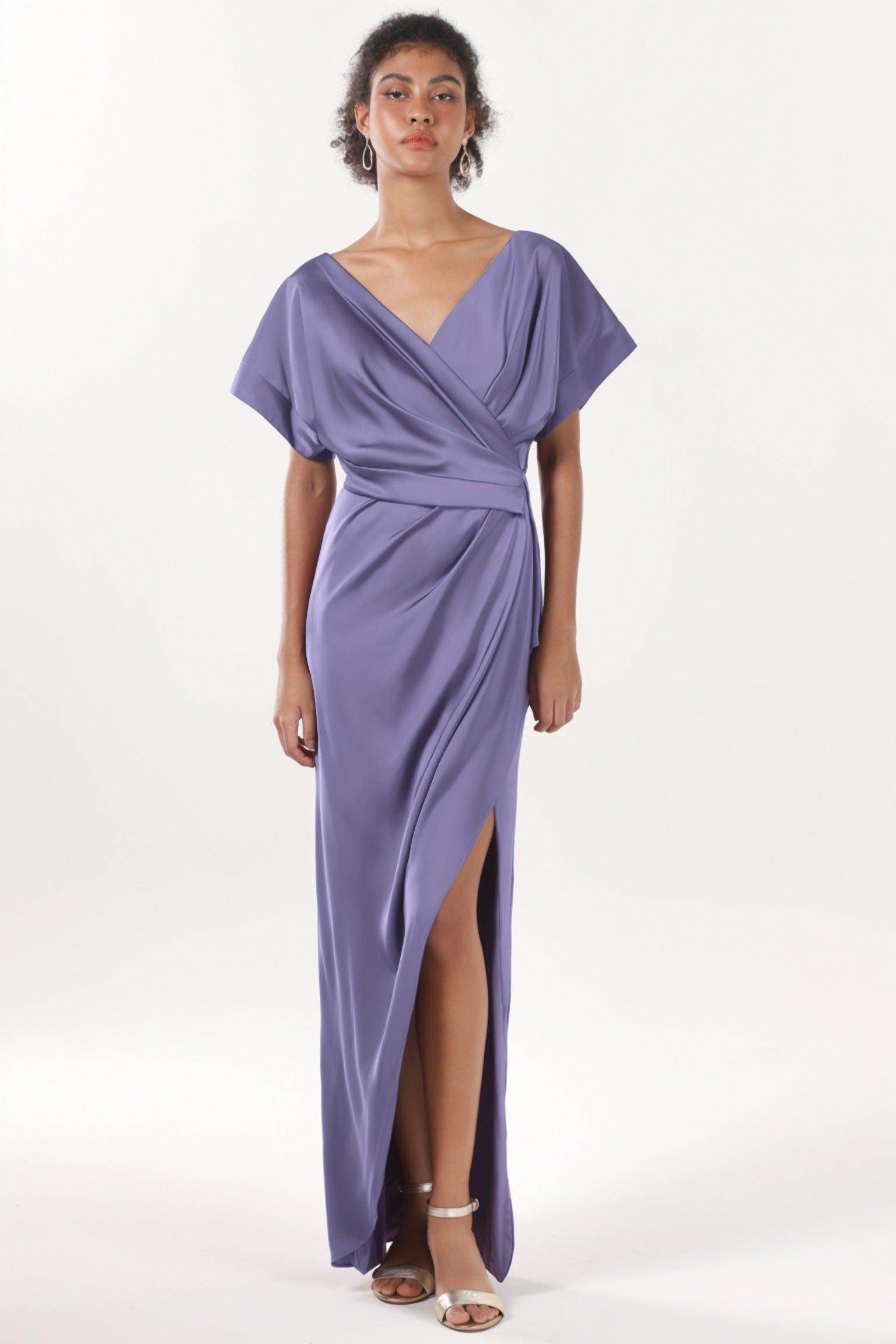Sheath-Column Maxi Luxe Satin Bridesmaid Dress CS0601BM - COCOMELODY
