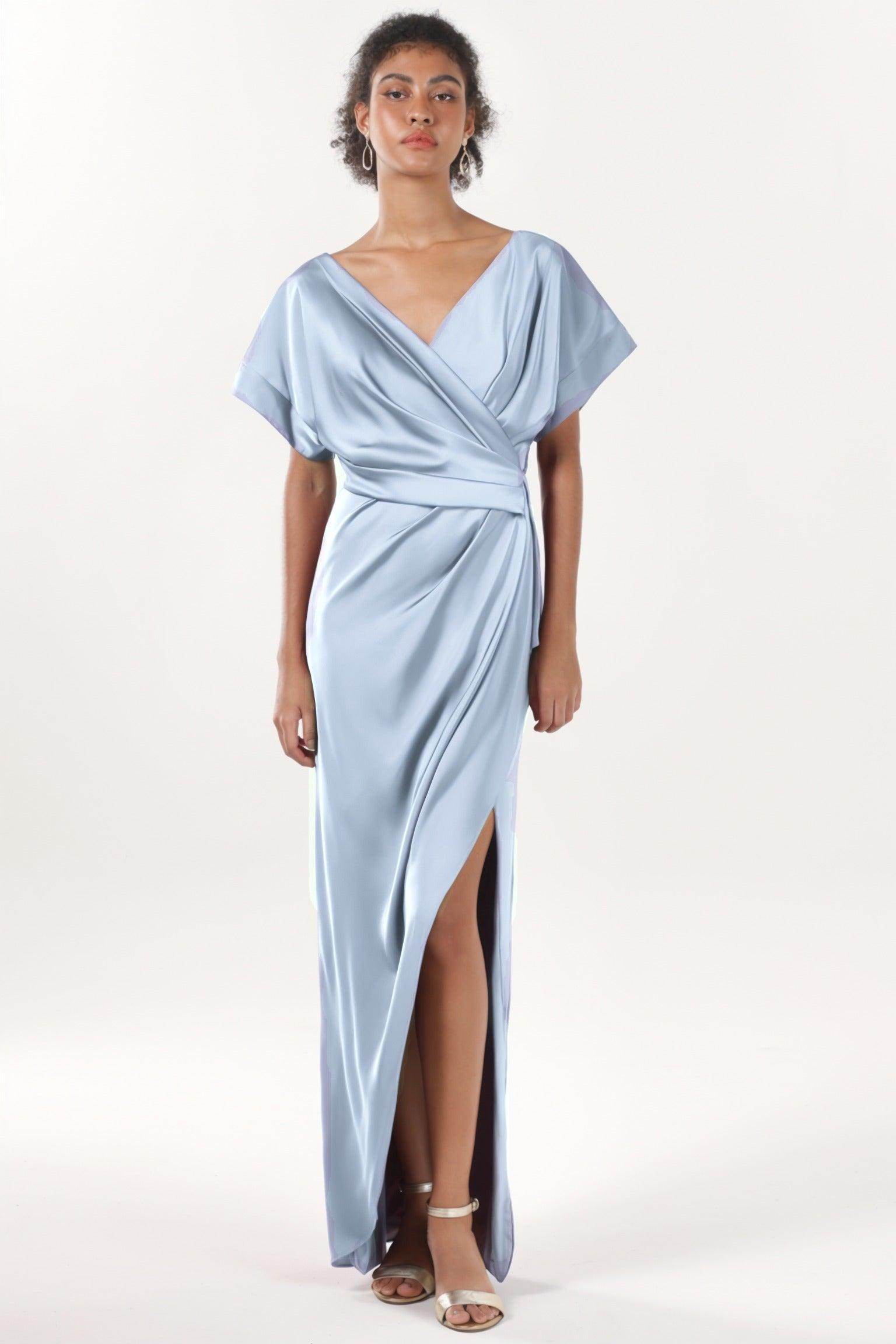 Sheath-Column Maxi Luxe Satin Bridesmaid Dress CS0601BM - COCOMELODY
