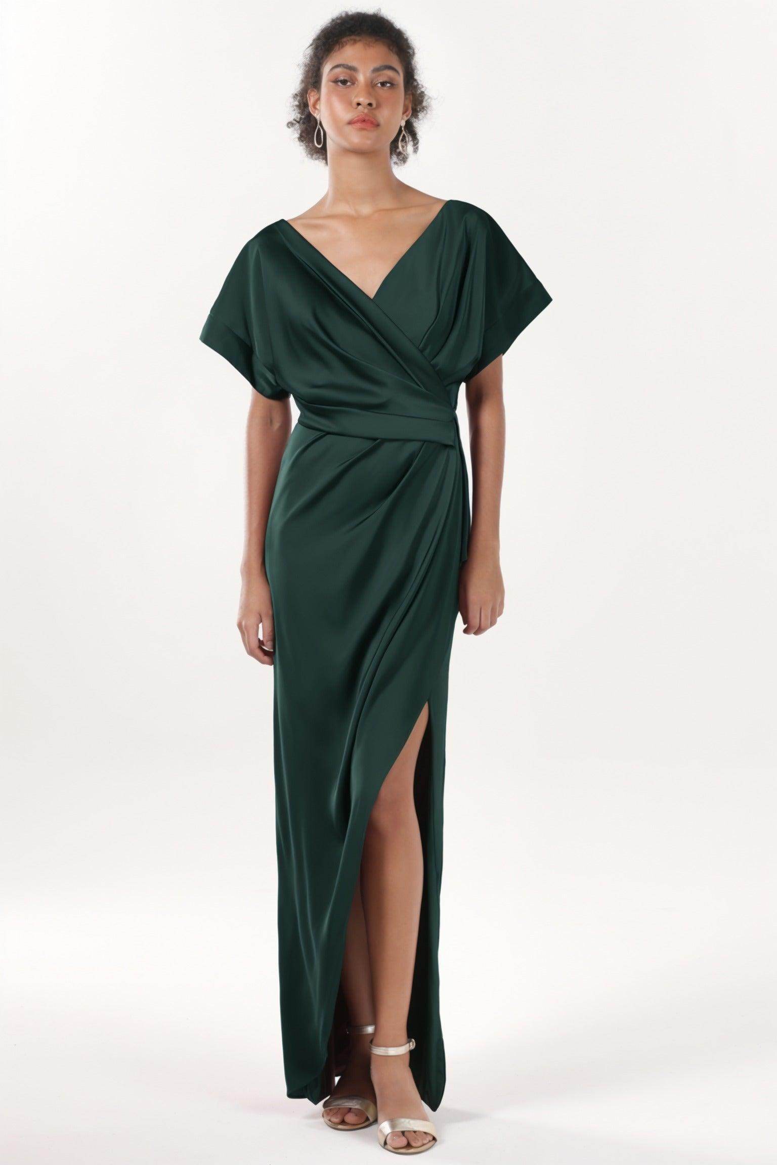 Sheath-Column Maxi Luxe Satin Bridesmaid Dress CS0601BM - COCOMELODY