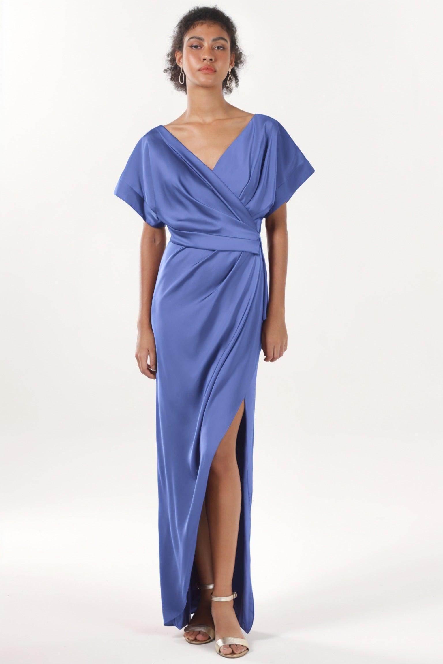 Sheath-Column Maxi Luxe Satin Bridesmaid Dress CS0601BM - COCOMELODY