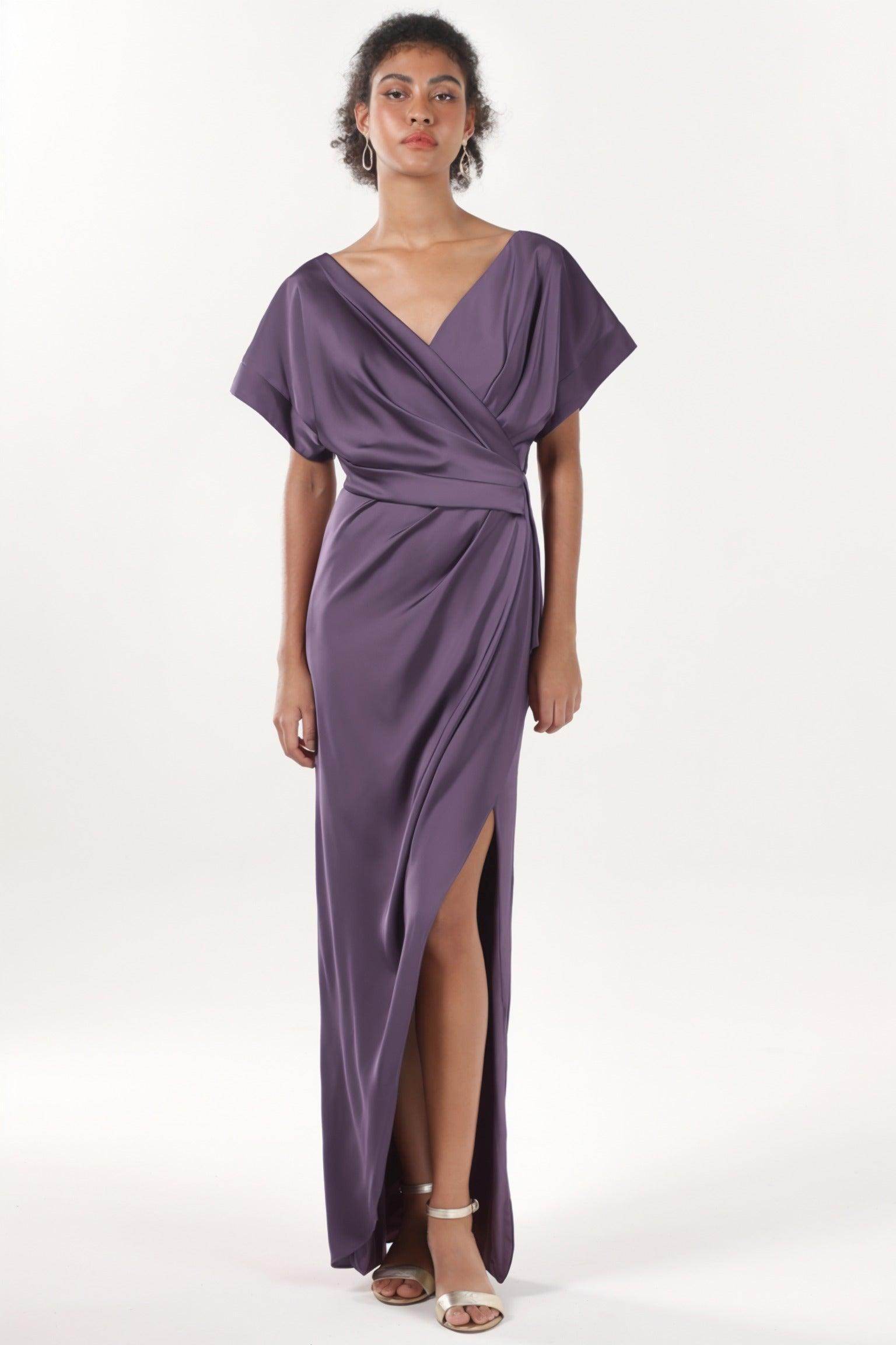 Sheath-Column Maxi Luxe Satin Bridesmaid Dress CS0601BM - COCOMELODY