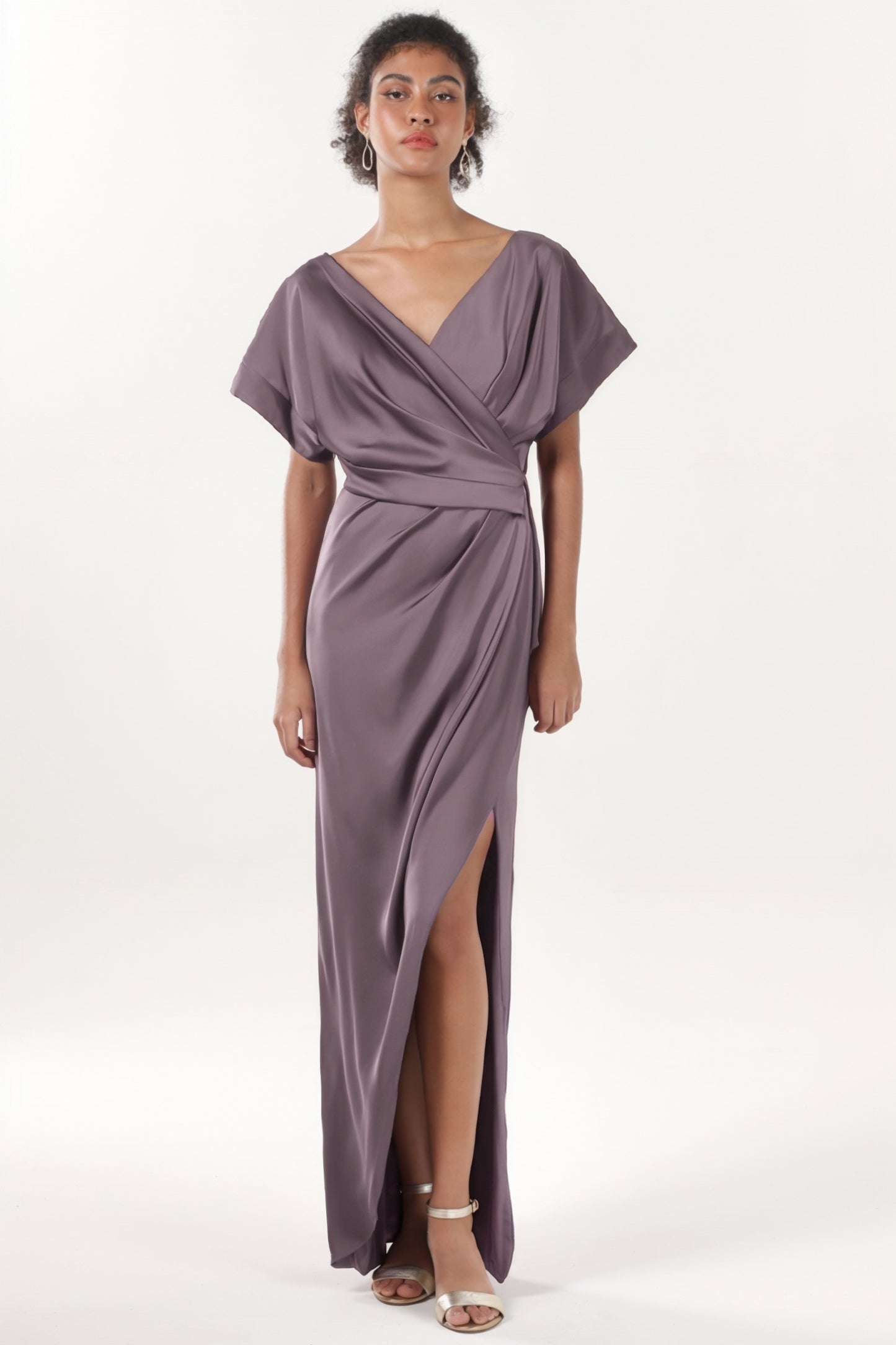Sheath-Column Maxi Luxe Satin Bridesmaid Dress CS0601BM - COCOMELODY