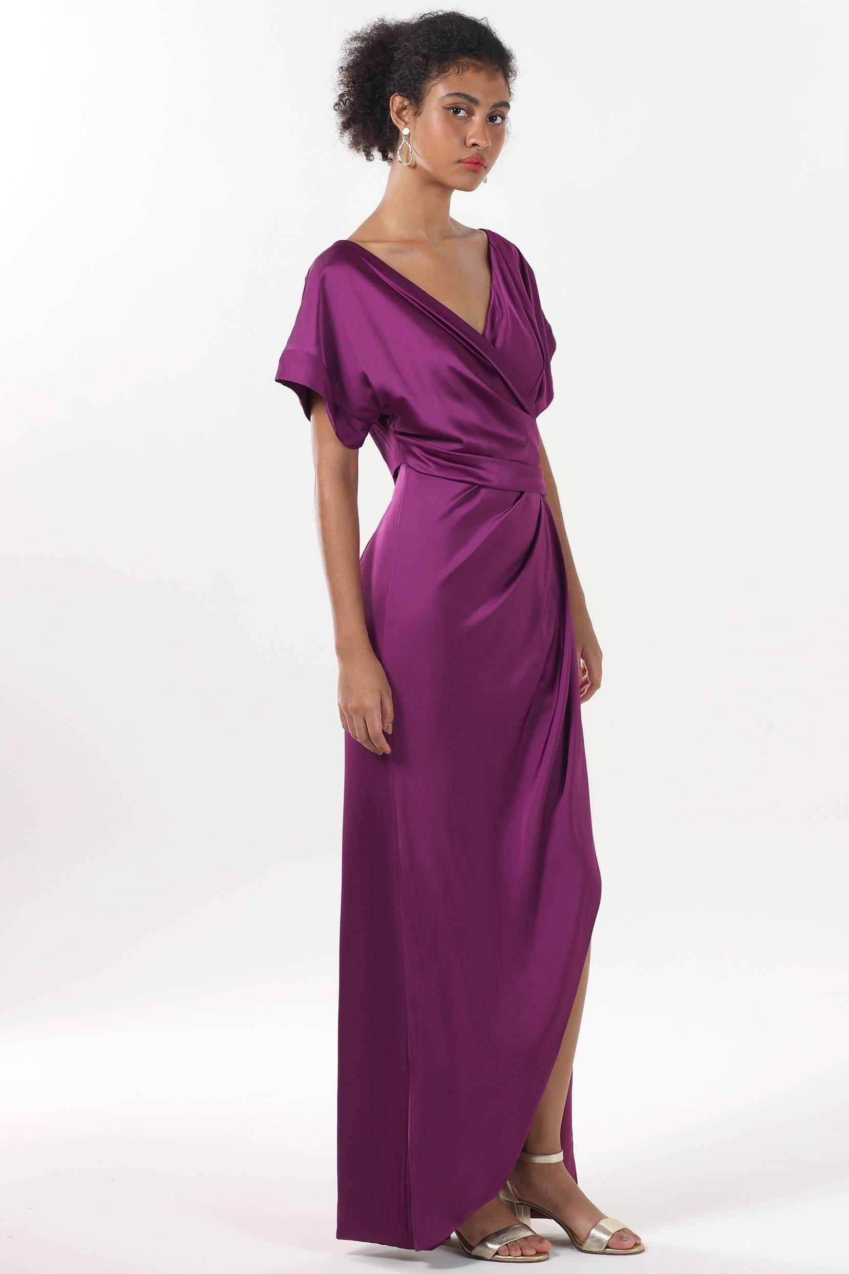 Sheath-Column Maxi Luxe Satin Bridesmaid Dress CS0601BM - COCOMELODY