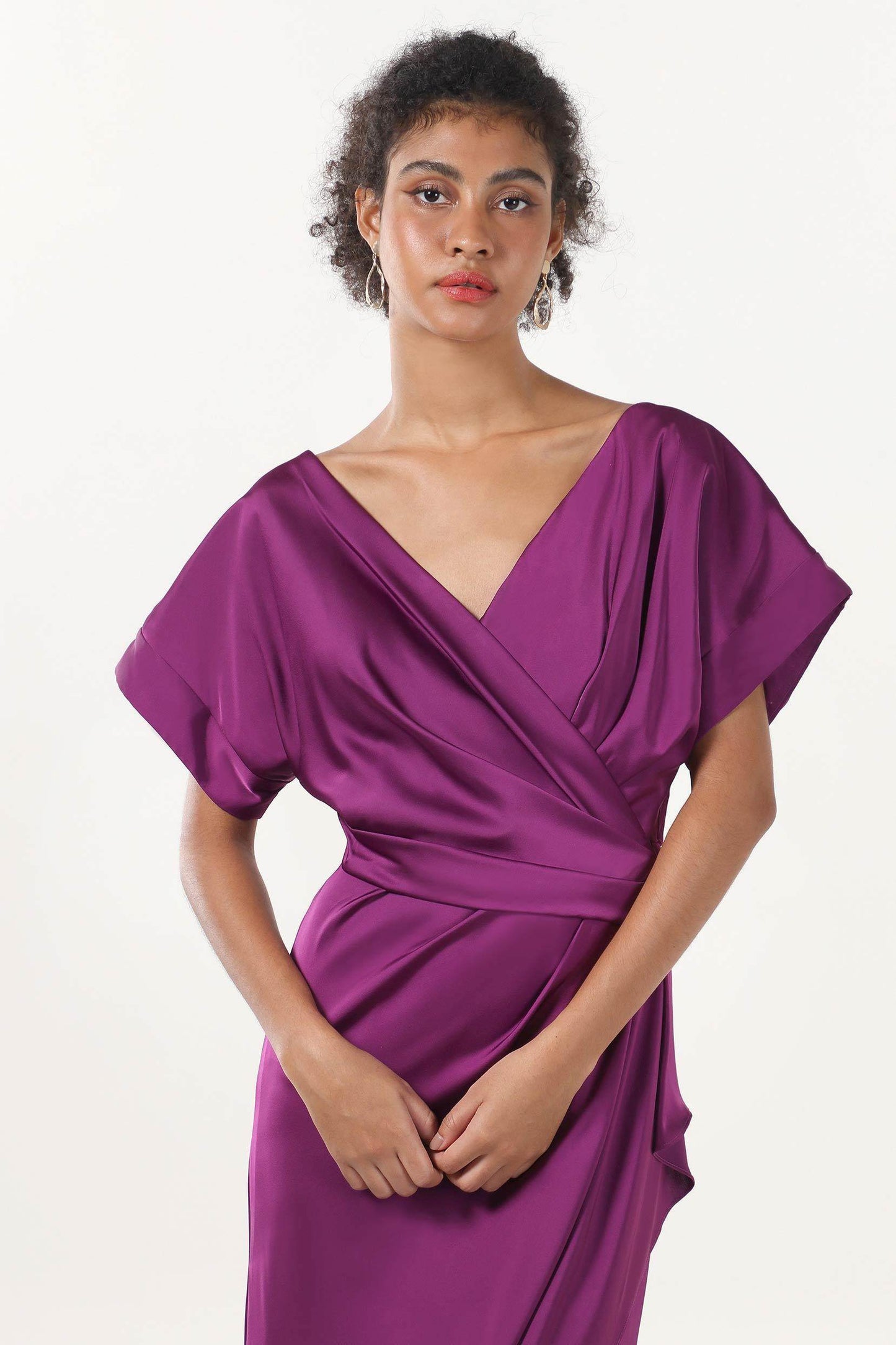 Sheath-Column Maxi Luxe Satin Bridesmaid Dress CS0601BM - COCOMELODY