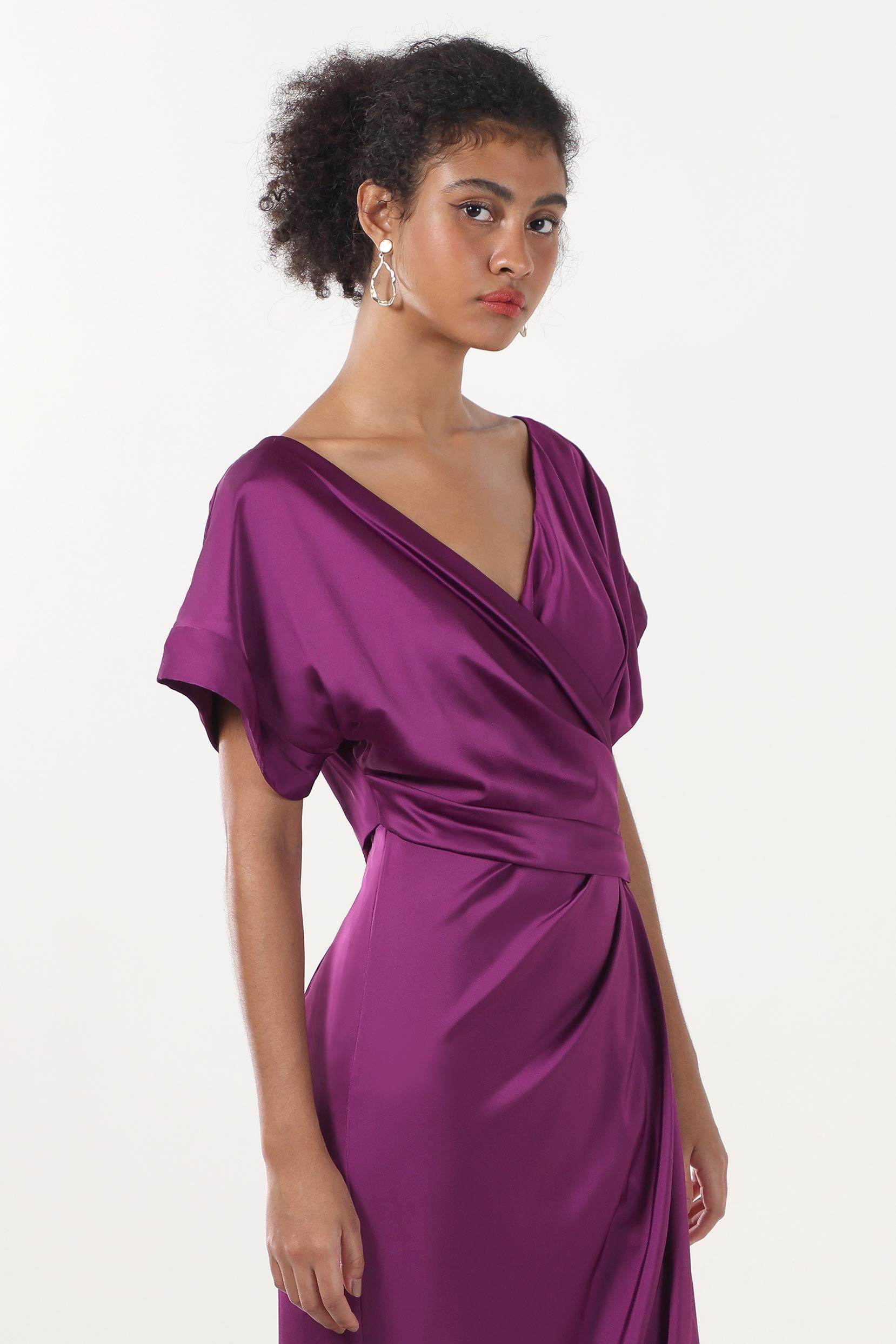 Sheath-Column Maxi Luxe Satin Bridesmaid Dress CS0601BM - COCOMELODY