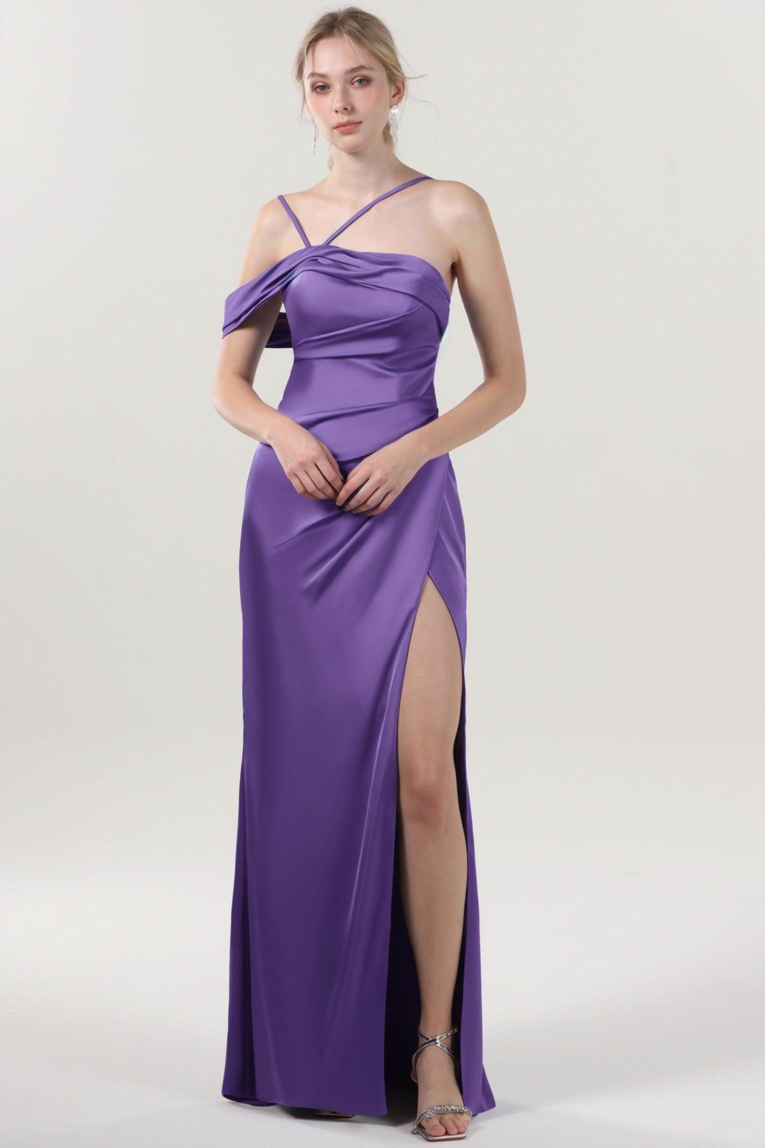 Sheath-Column Maxi Luxe Satin Bridesmaid Dress CS0602BM - COCOMELODY