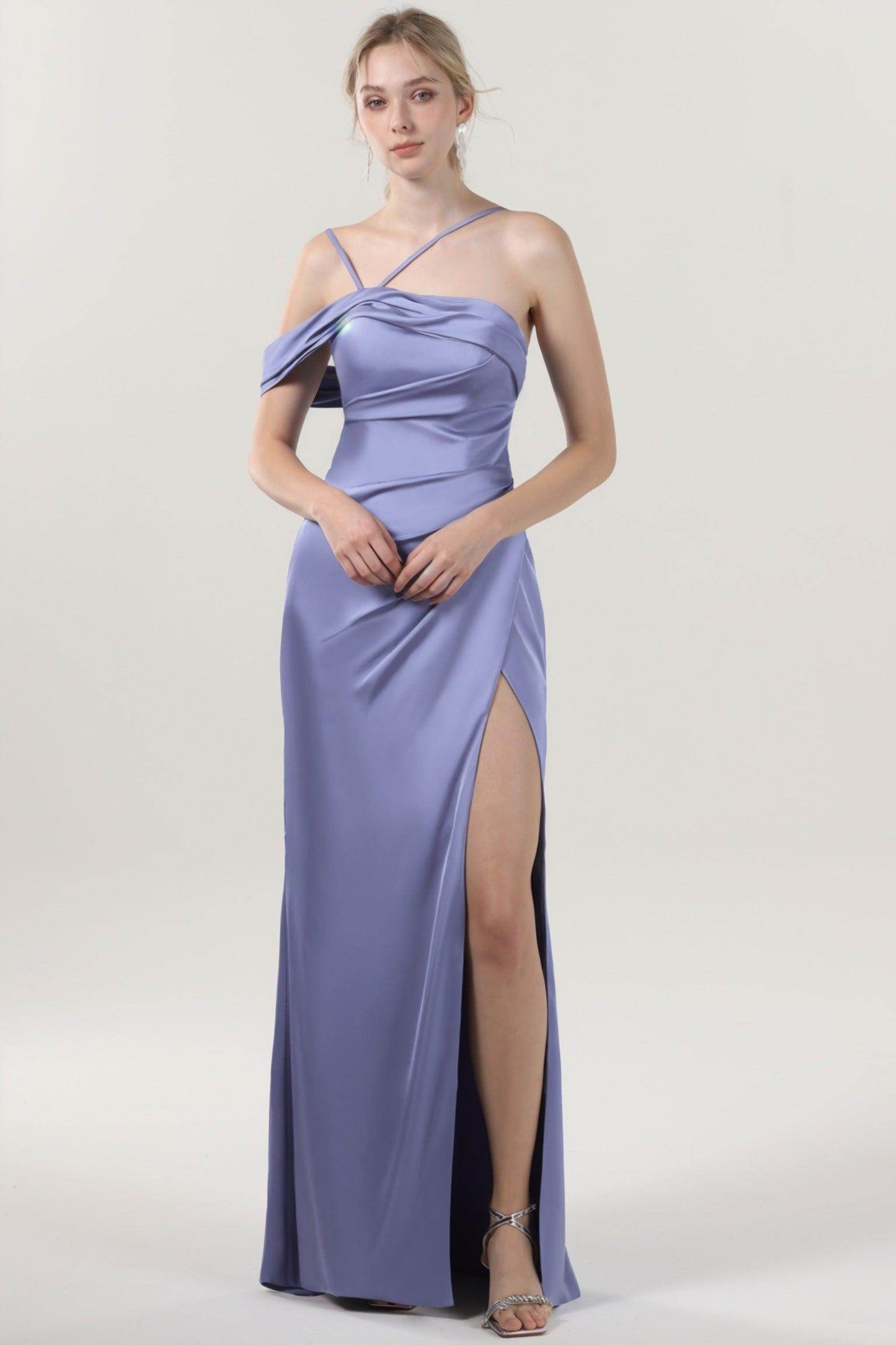 Sheath-Column Maxi Luxe Satin Bridesmaid Dress CS0602BM - COCOMELODY