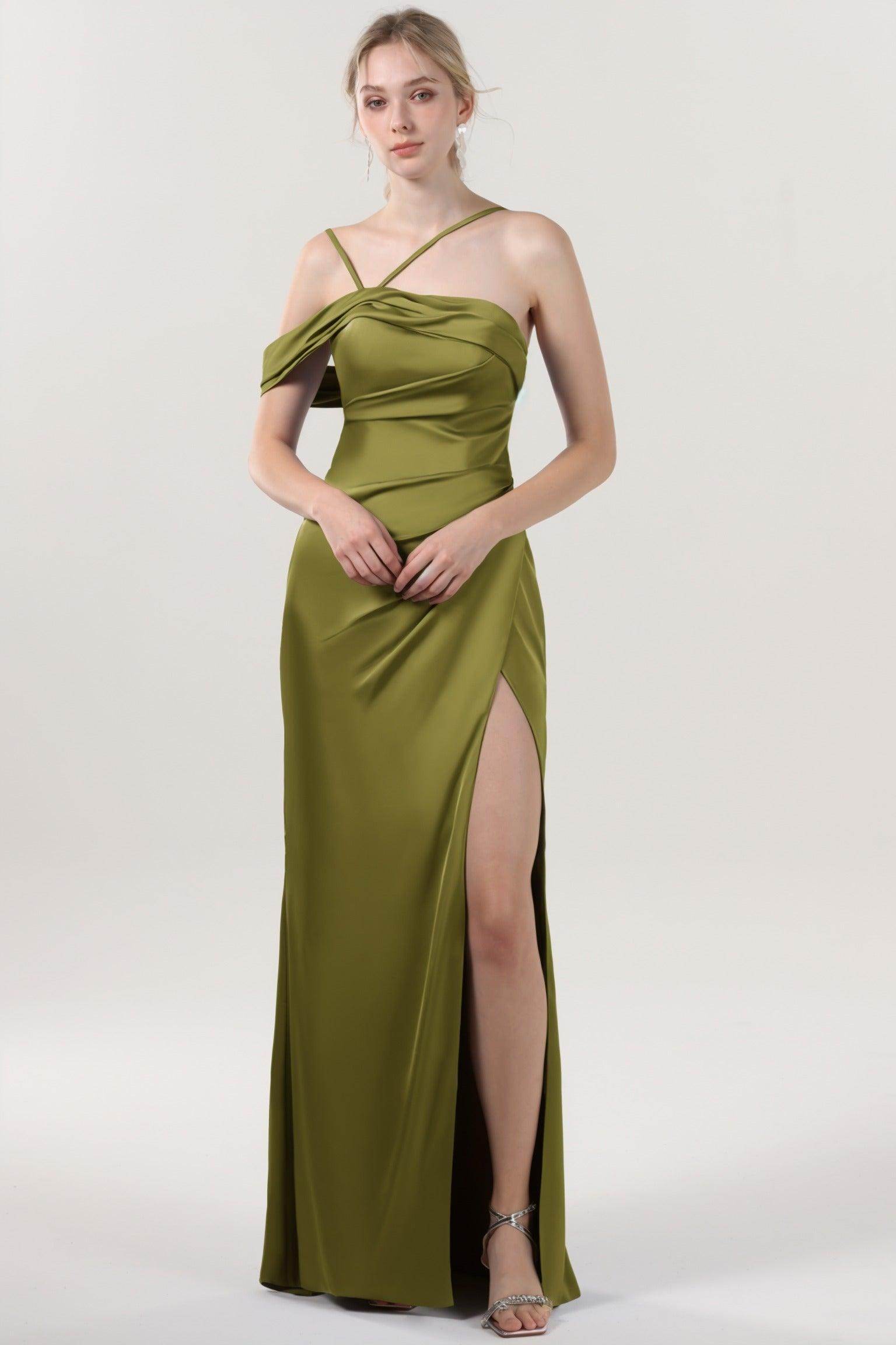 Sheath-Column Maxi Luxe Satin Bridesmaid Dress CS0602BM - COCOMELODY