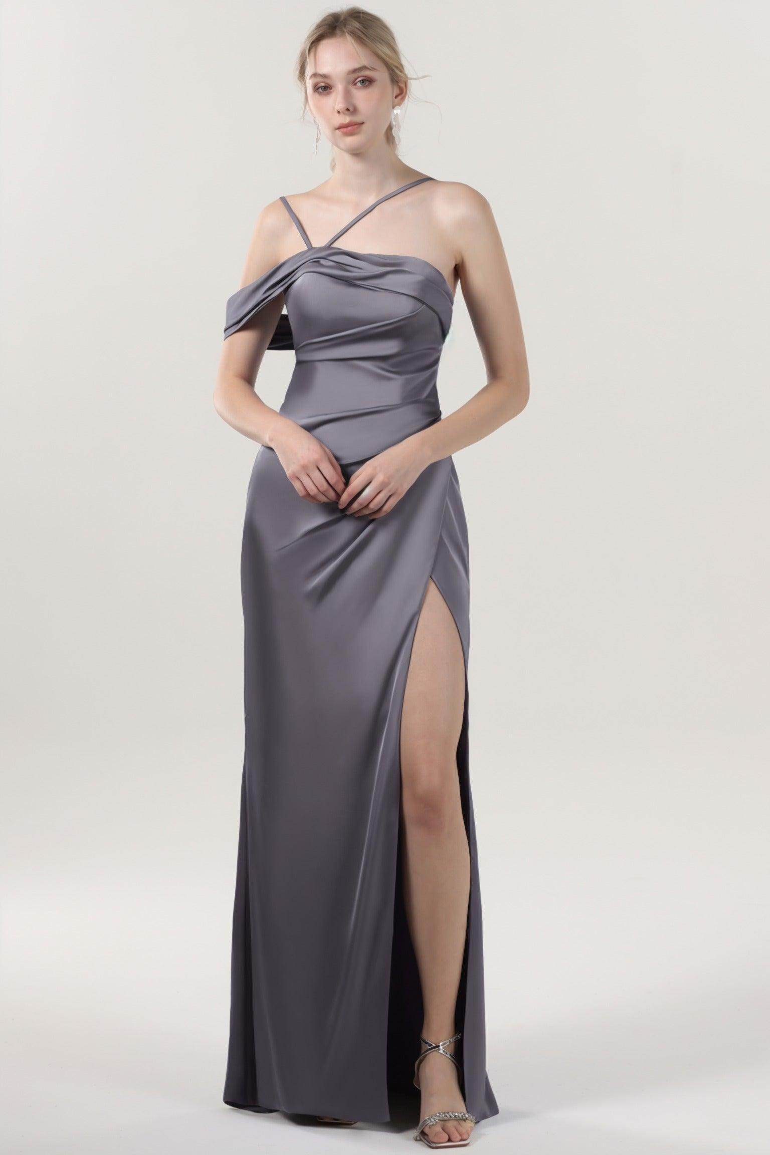 Sheath-Column Maxi Luxe Satin Bridesmaid Dress CS0602BM - COCOMELODY