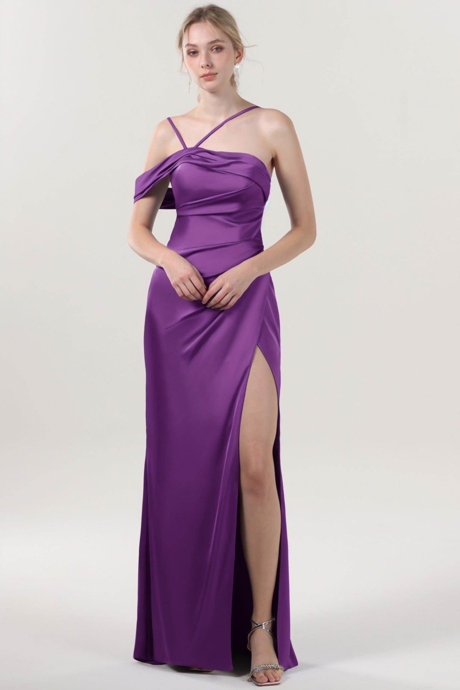 Sheath-Column Maxi Luxe Satin Bridesmaid Dress CS0602BM - COCOMELODY