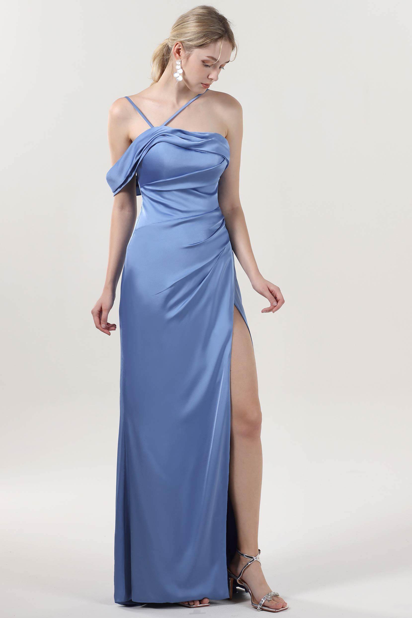 Sheath-Column Maxi Luxe Satin Bridesmaid Dress CS0602BM - COCOMELODY