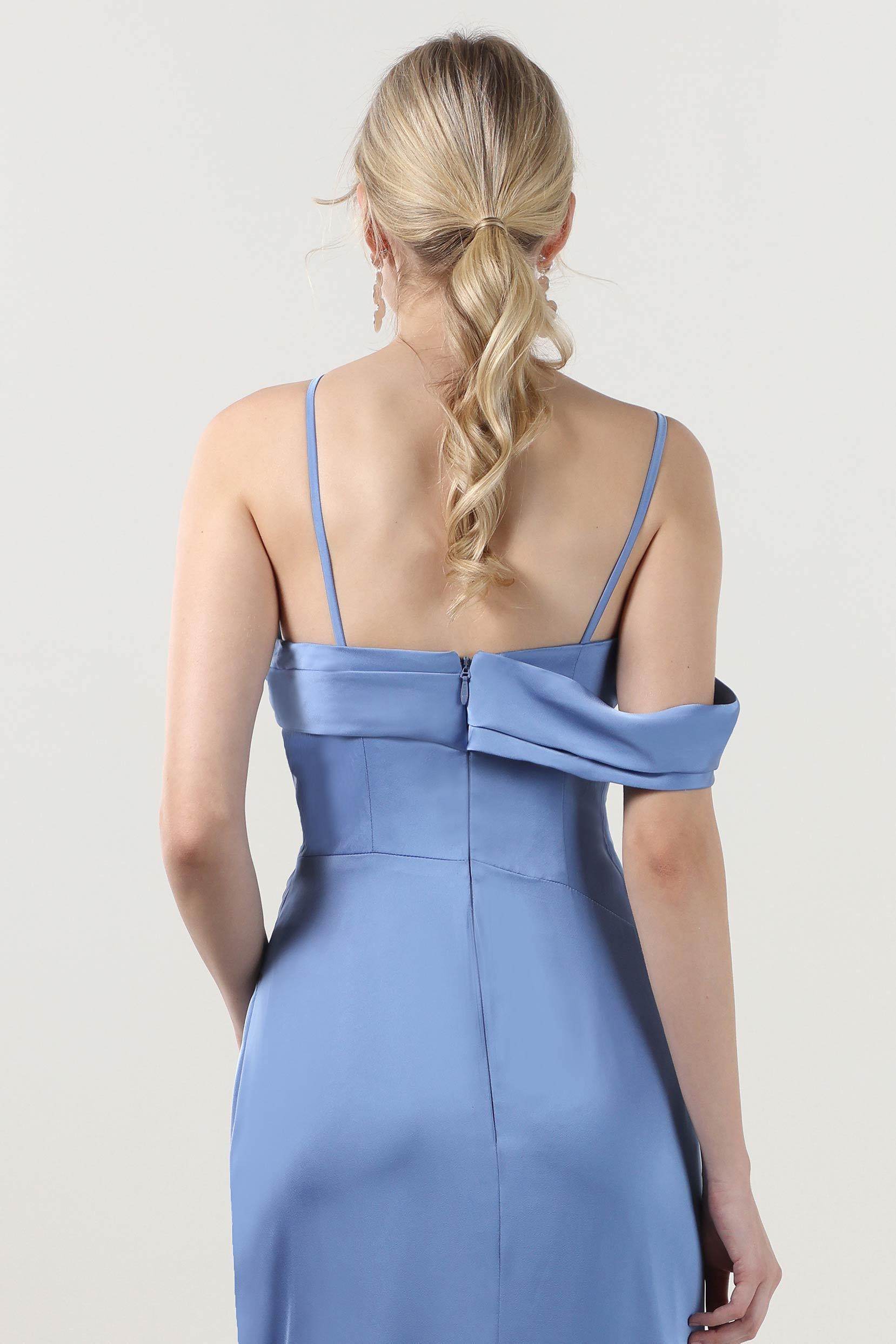 Sheath-Column Maxi Luxe Satin Bridesmaid Dress CS0602BM - COCOMELODY