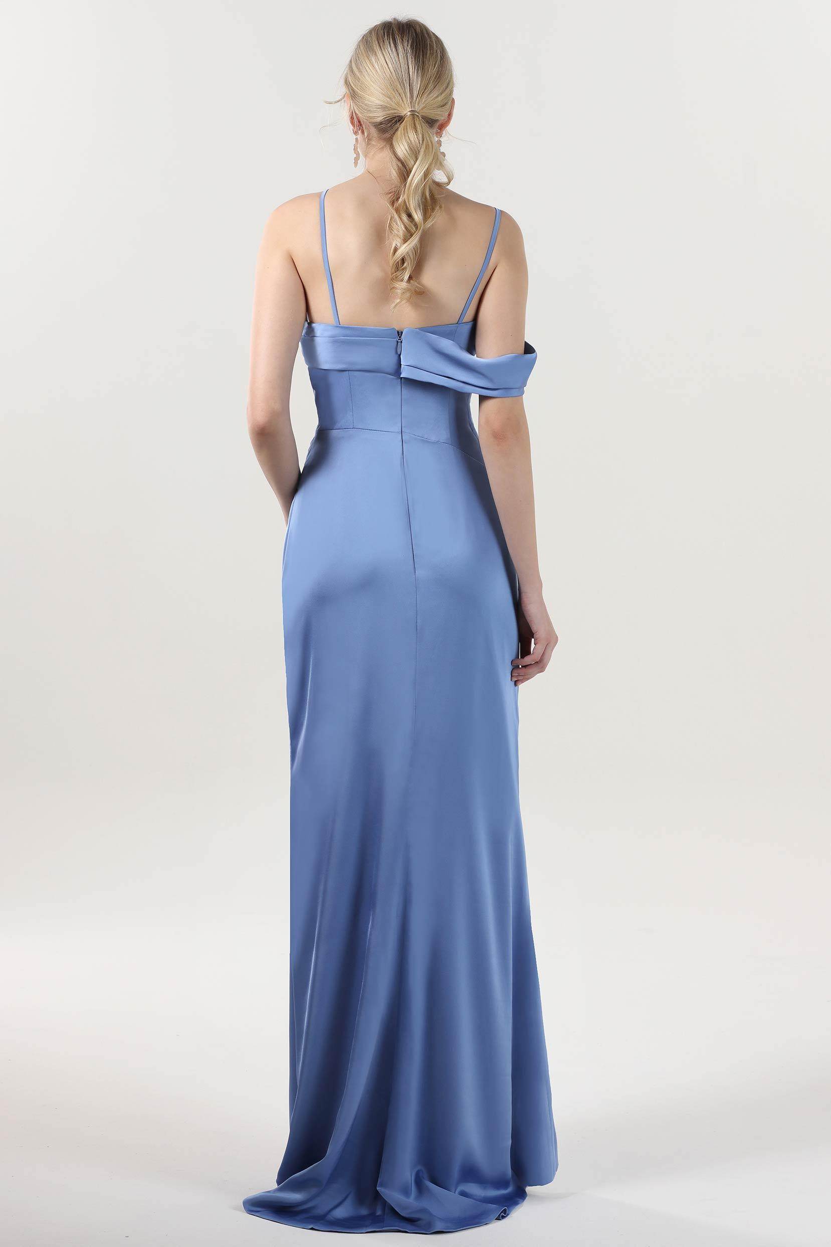 Sheath-Column Maxi Luxe Satin Bridesmaid Dress CS0602BM - COCOMELODY