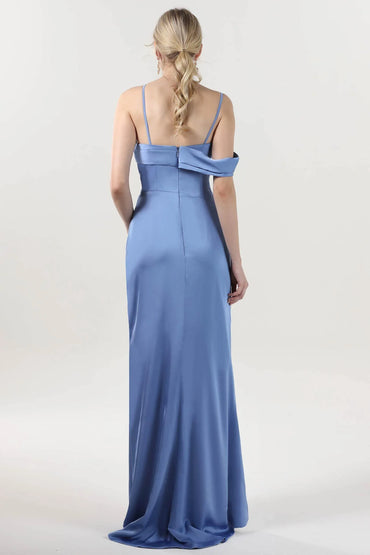 Sheath-Column Maxi Luxe Satin Bridesmaid Dress CS0602BMCR - COCOMELODY