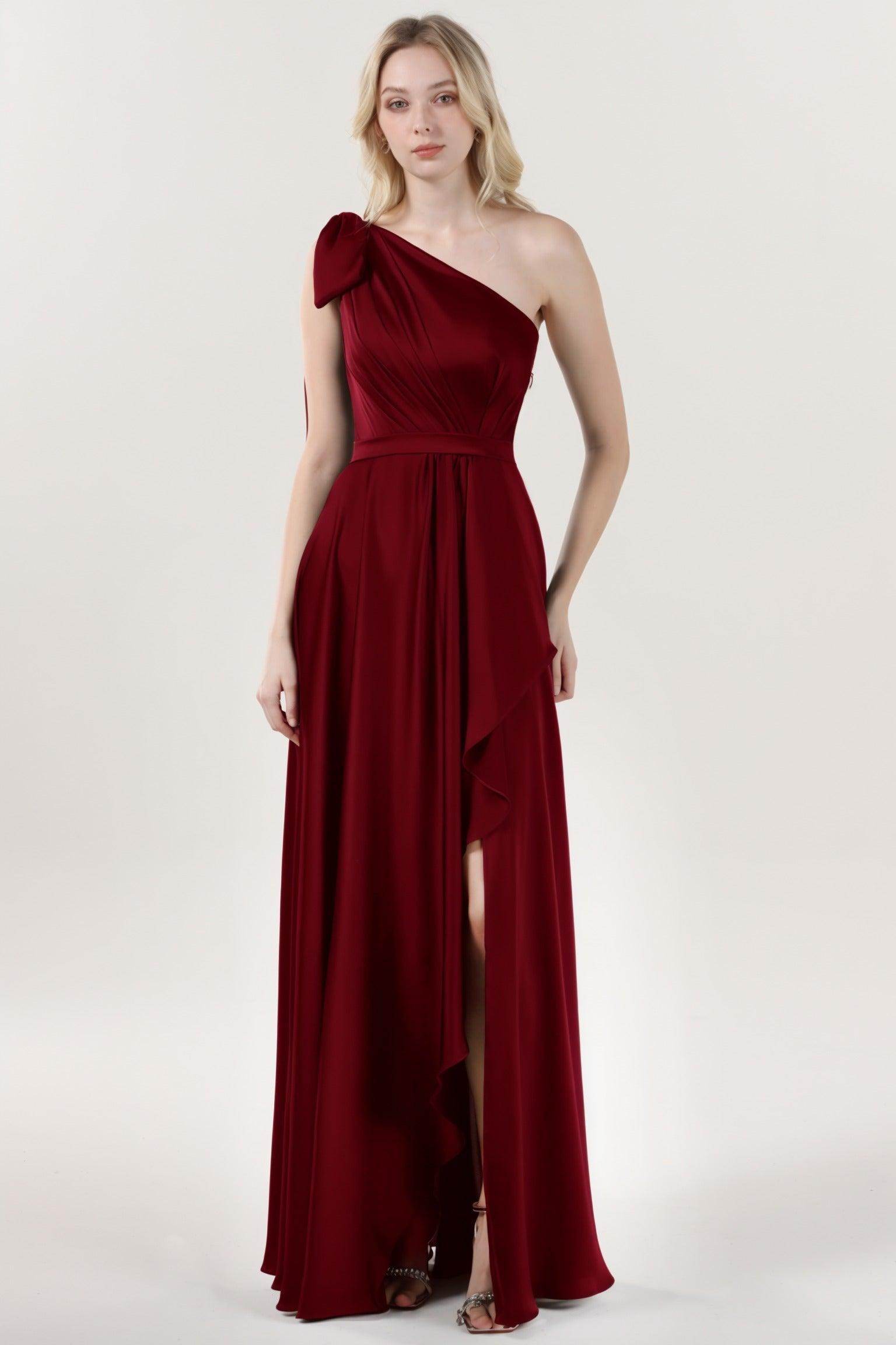 Asymmetrical Maxi Luxe Satin Bridesmaid Dress CS0603BM - COCOMELODY