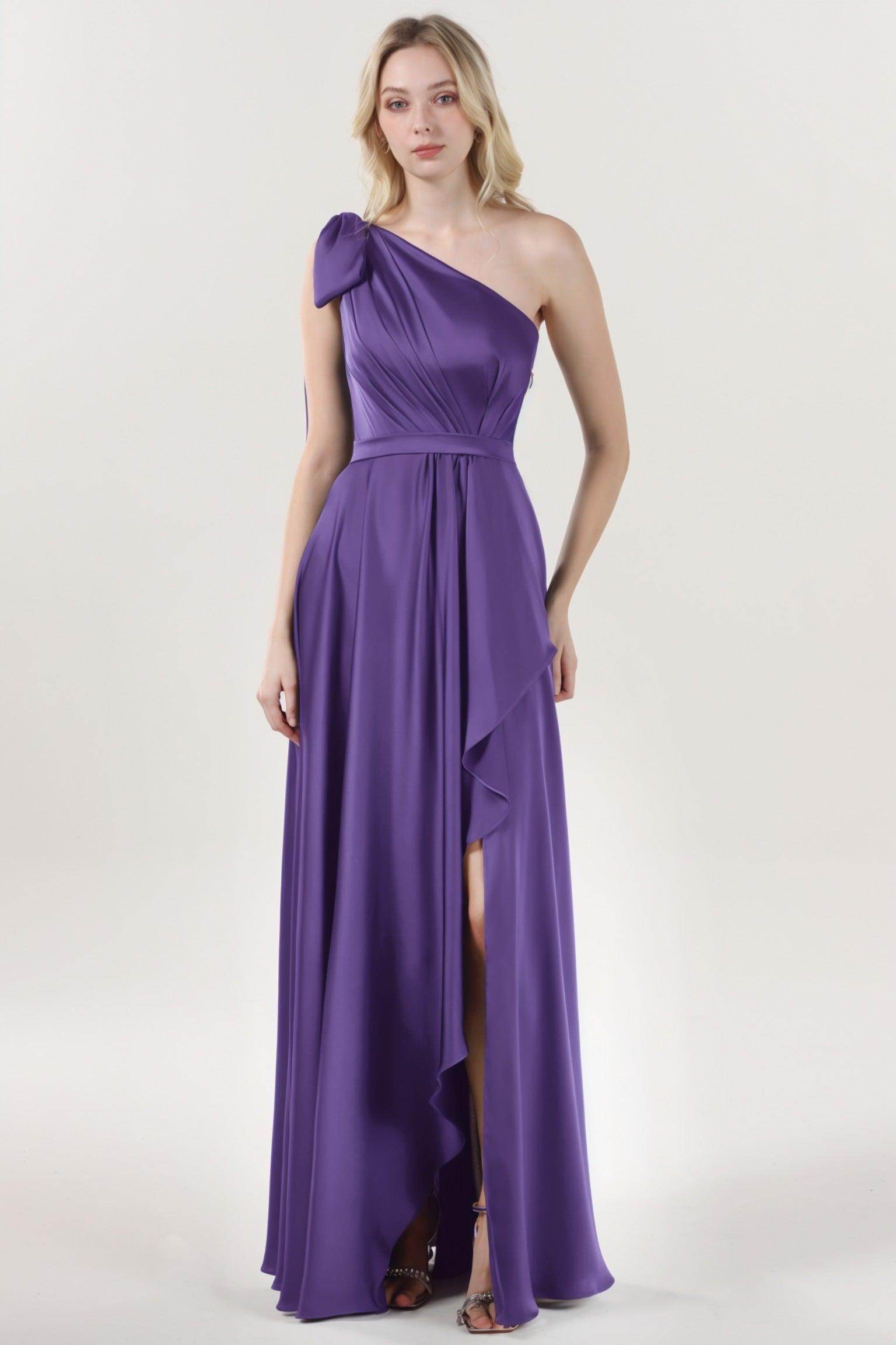Asymmetrical Maxi Luxe Satin Bridesmaid Dress CS0603BM - COCOMELODY