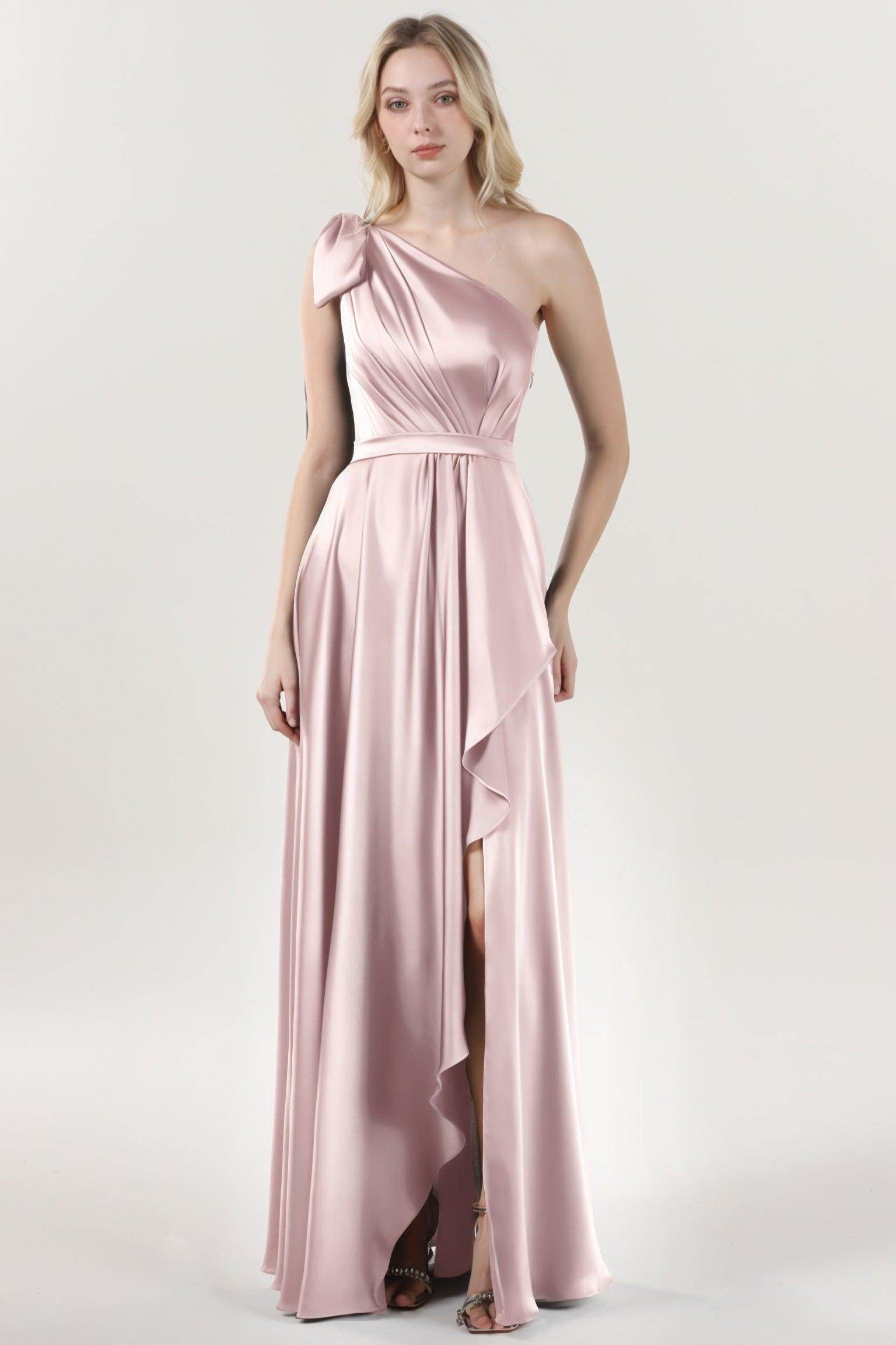 Asymmetrical Maxi Luxe Satin Bridesmaid Dress CS0603BM - COCOMELODY