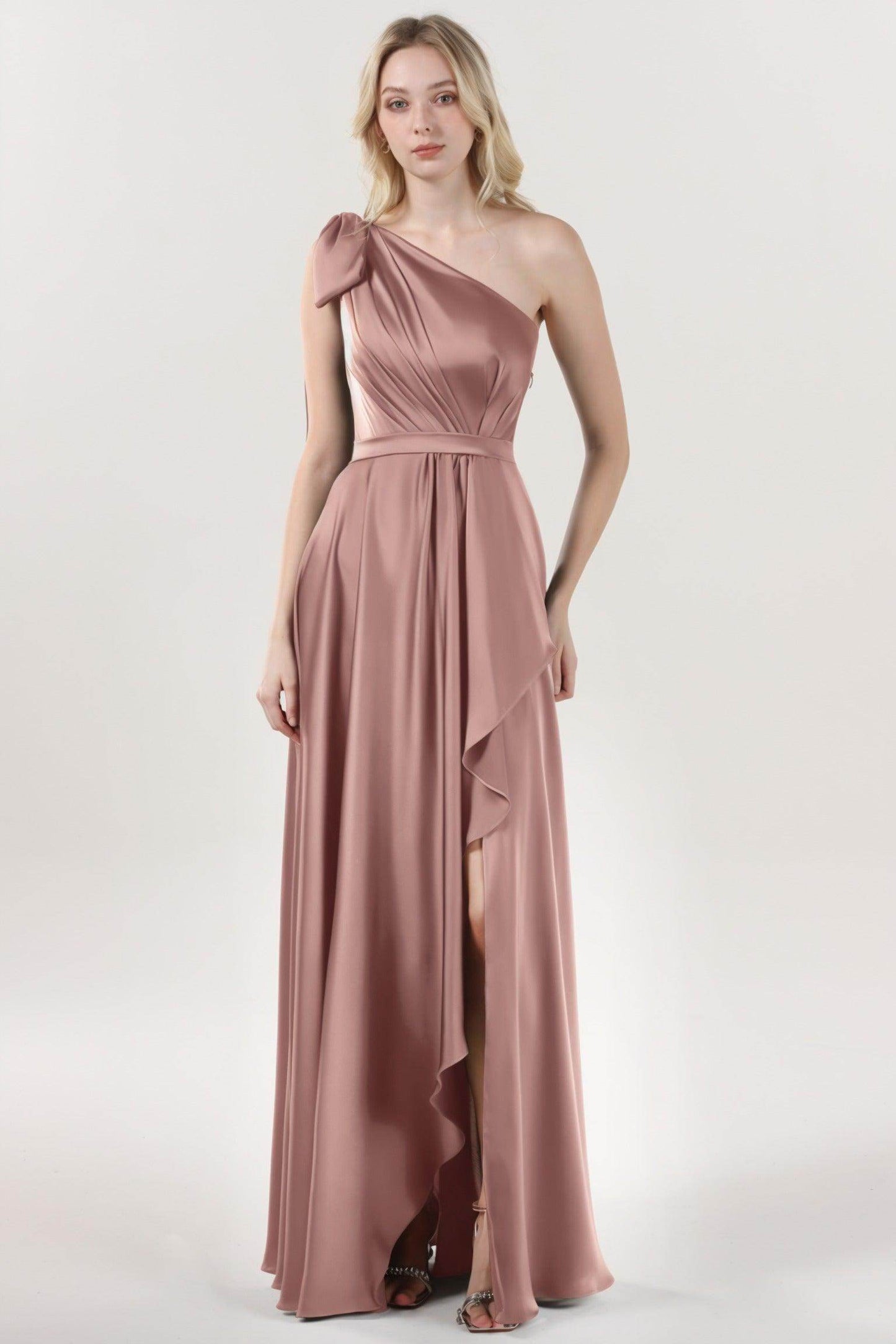 Asymmetrical Maxi Luxe Satin Bridesmaid Dress CS0603BM - COCOMELODY