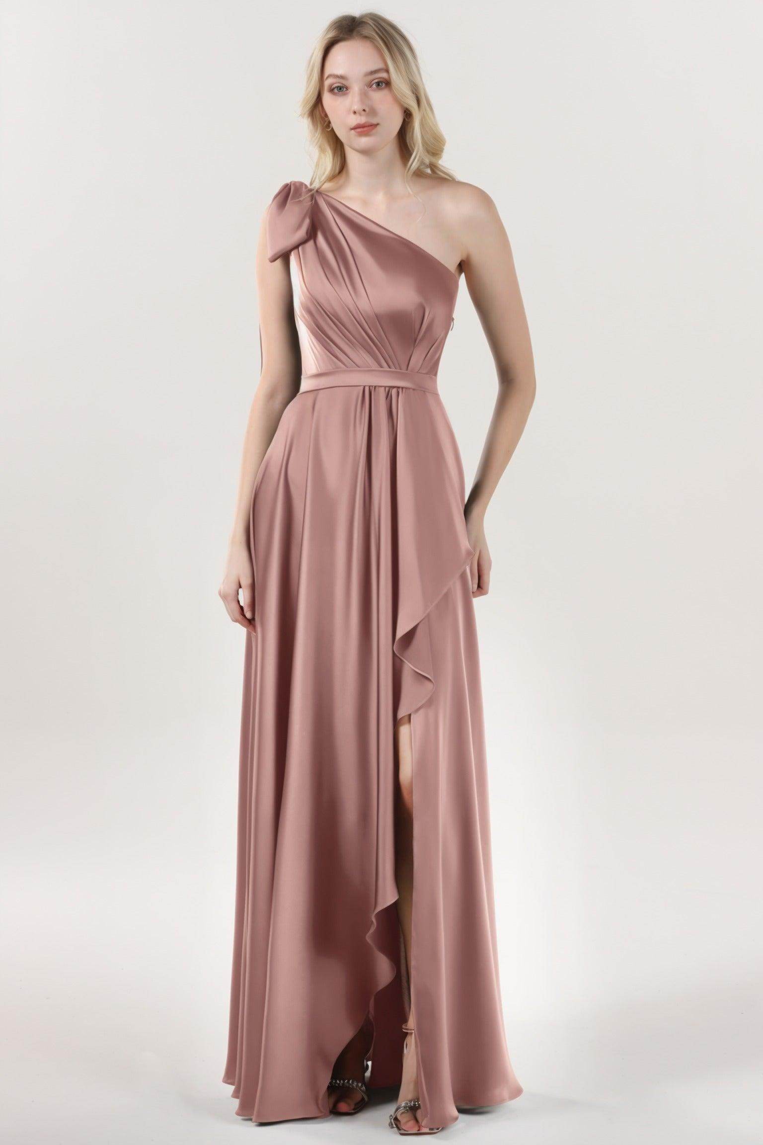 Asymmetrical Maxi Luxe Satin Bridesmaid Dress CS0603BM - COCOMELODY