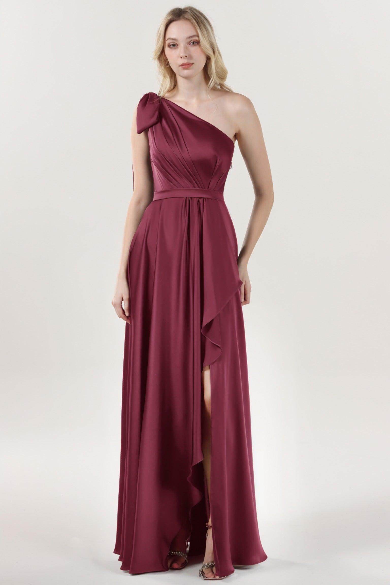 Asymmetrical Maxi Luxe Satin Bridesmaid Dress CS0603BM - COCOMELODY