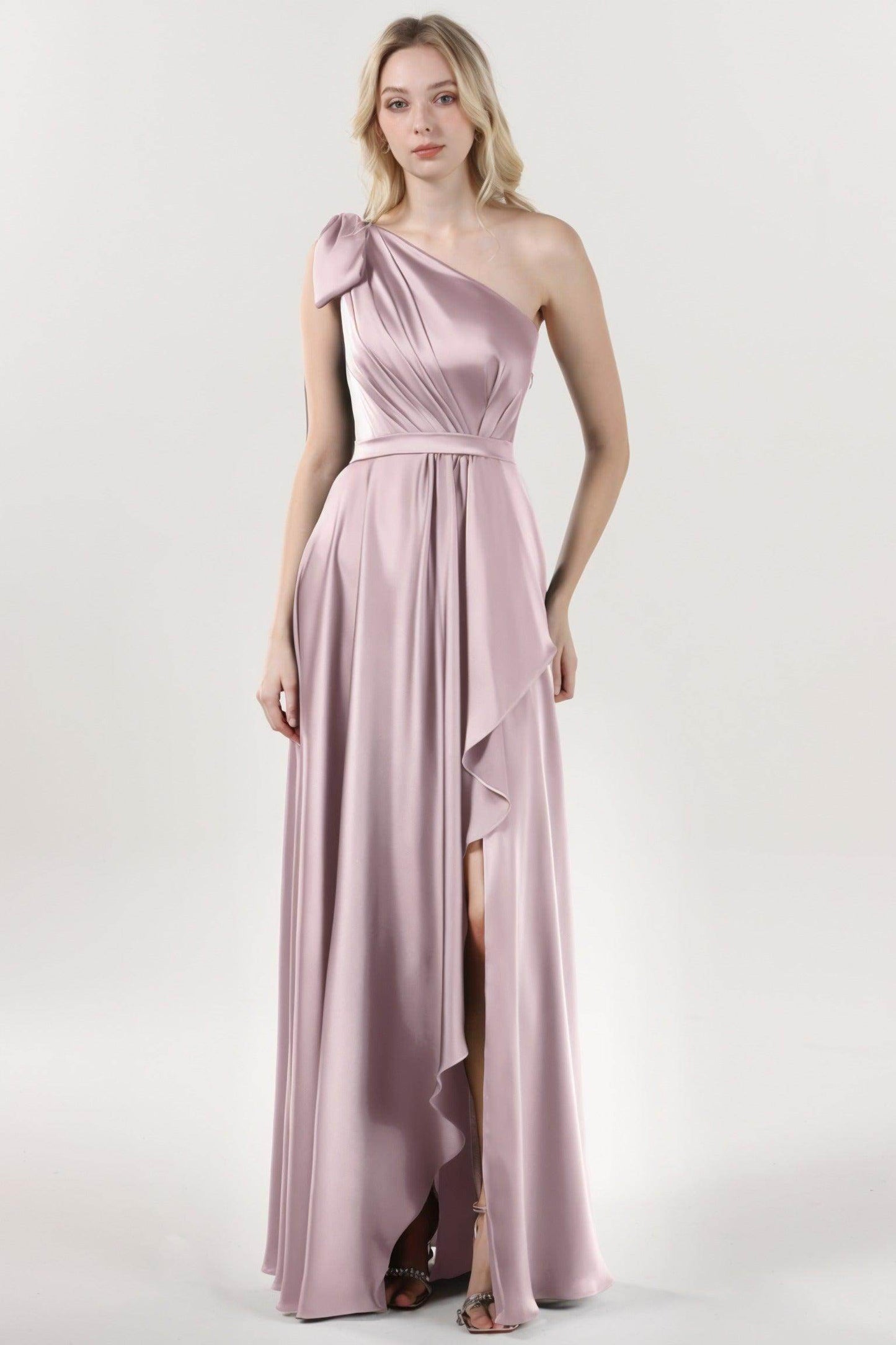 Asymmetrical Maxi Luxe Satin Bridesmaid Dress CS0603BM - COCOMELODY