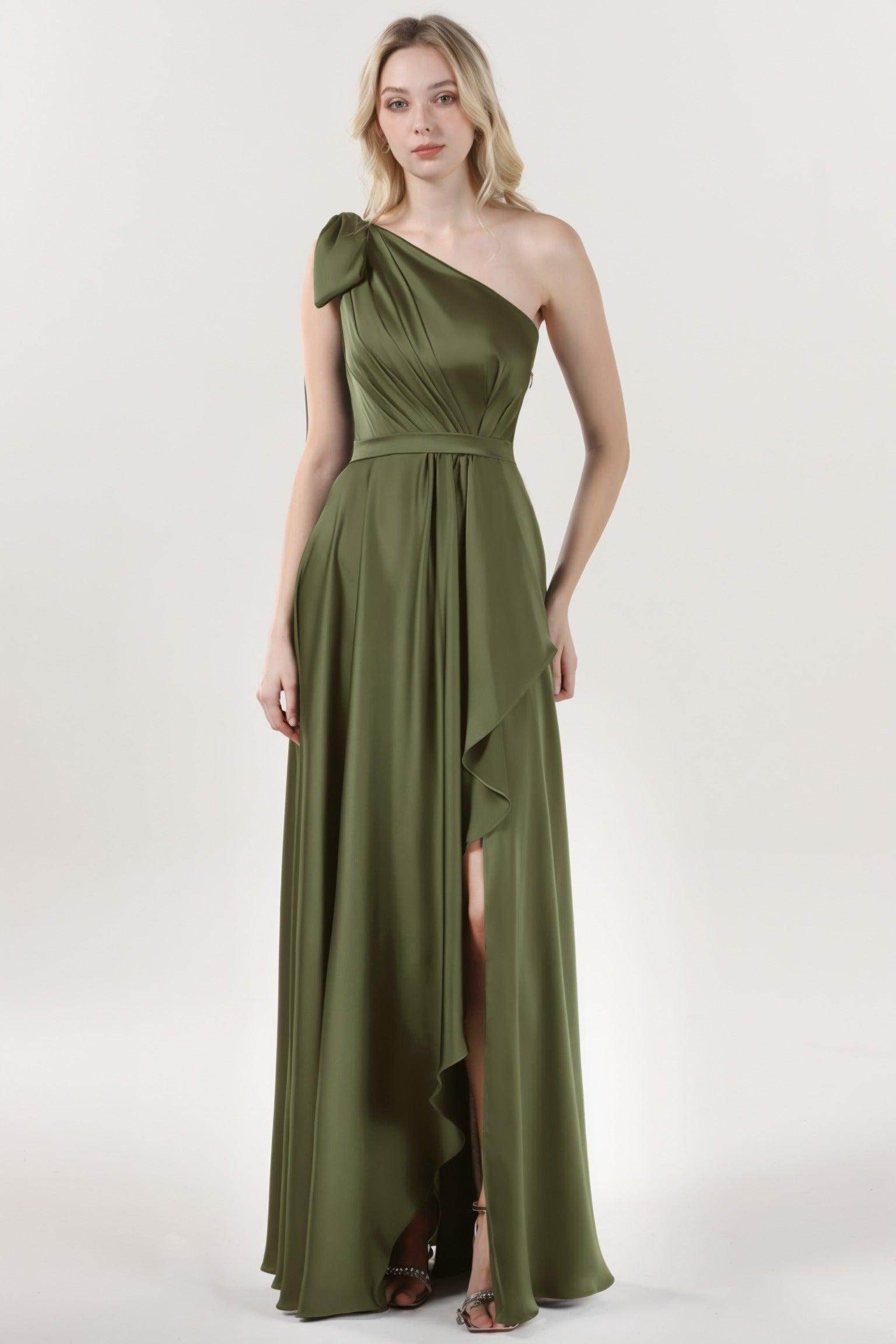 Asymmetrical Maxi Luxe Satin Bridesmaid Dress CS0603BM - COCOMELODY