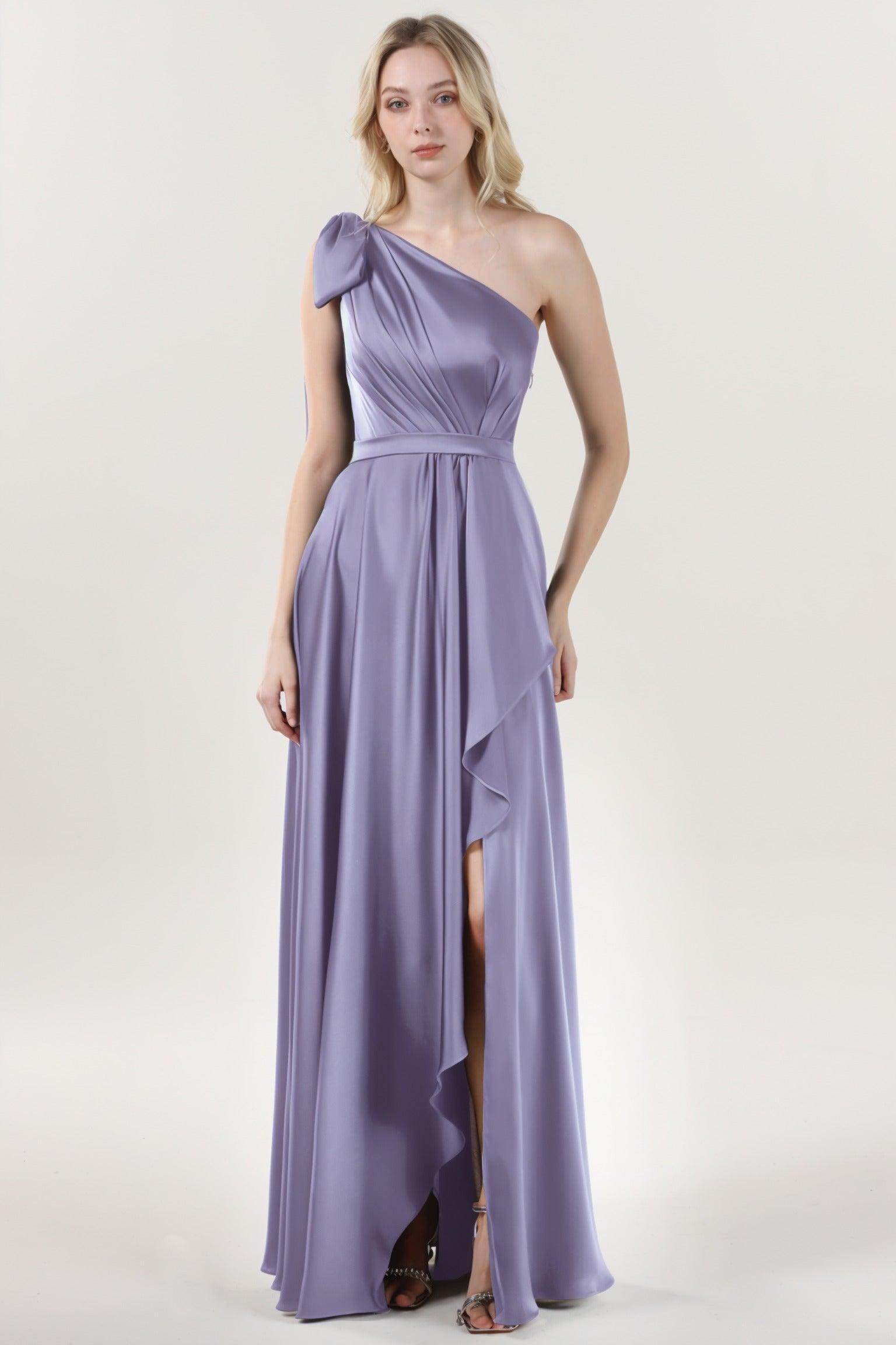 Asymmetrical Maxi Luxe Satin Bridesmaid Dress CS0603BM - COCOMELODY