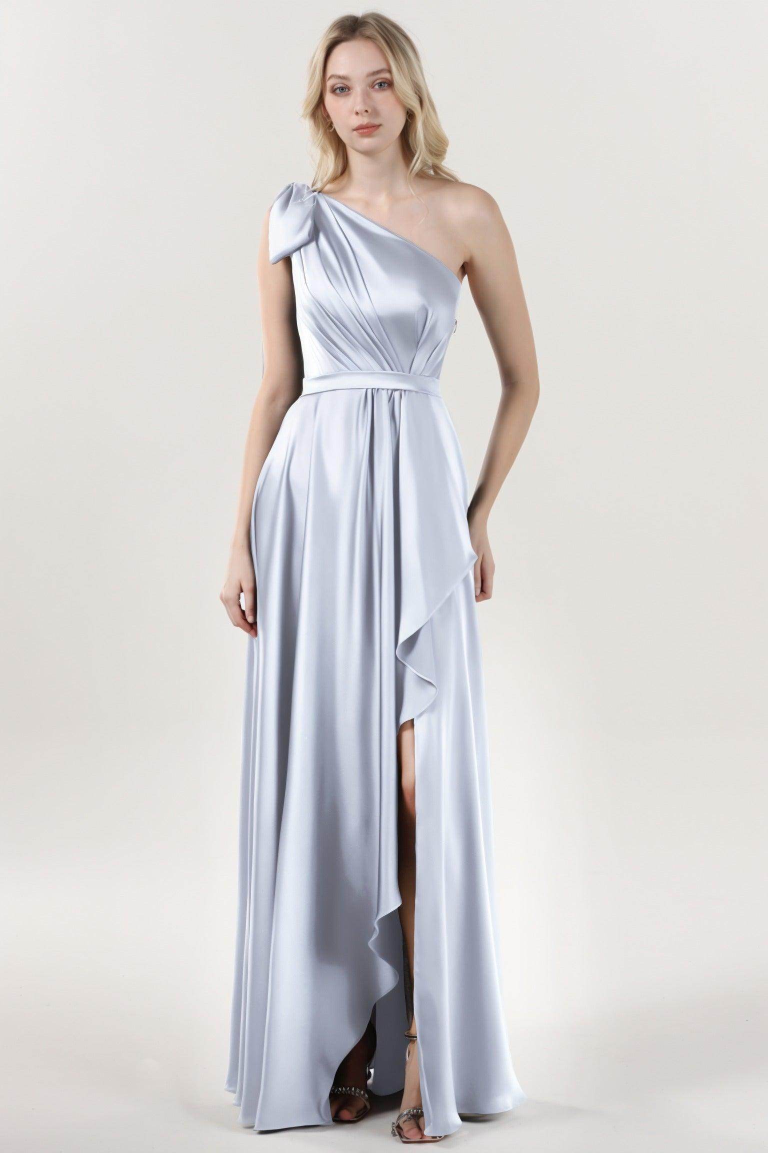 Asymmetrical Maxi Luxe Satin Bridesmaid Dress CS0603BM - COCOMELODY