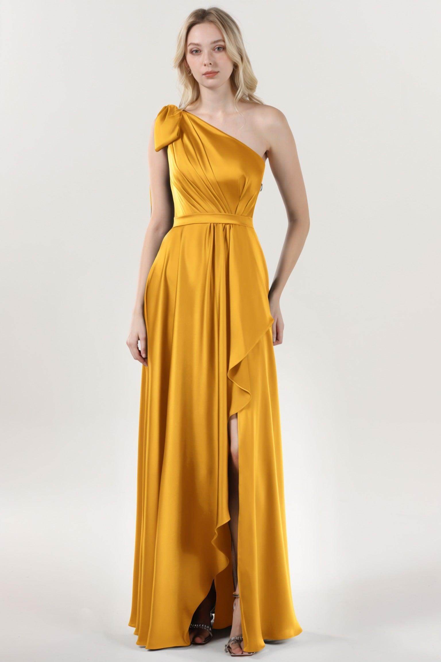Asymmetrical Maxi Luxe Satin Bridesmaid Dress CS0603BM - COCOMELODY
