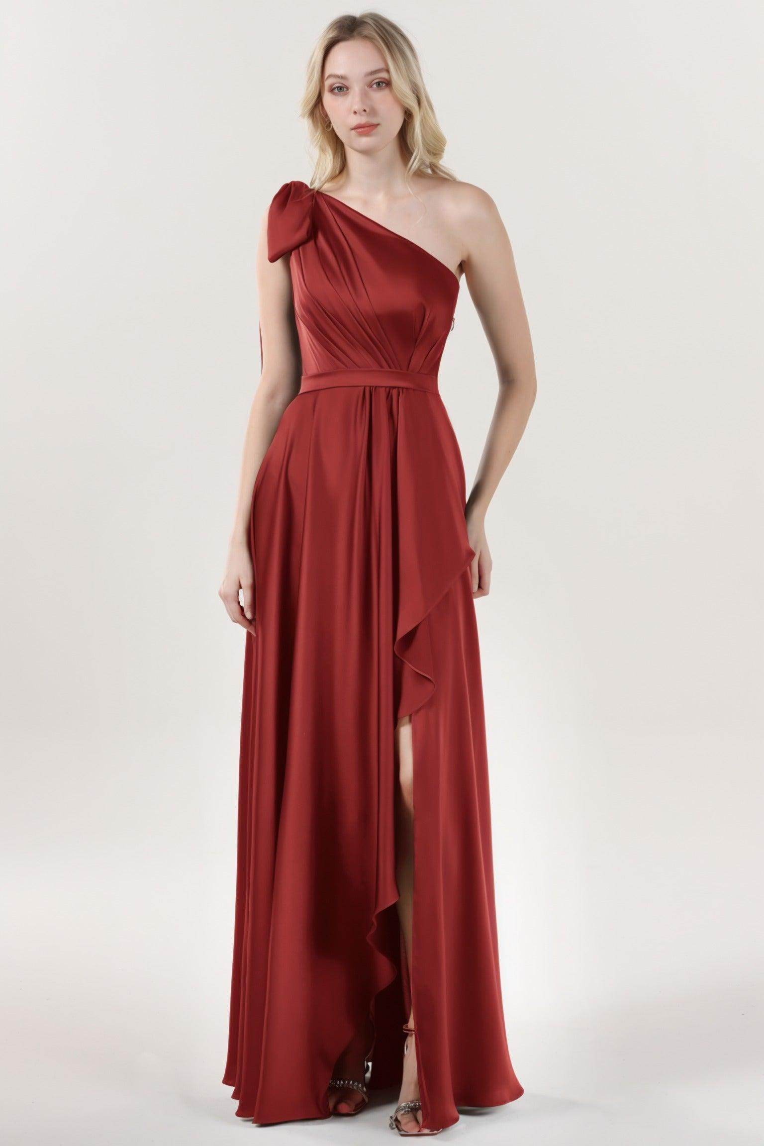 Asymmetrical Maxi Luxe Satin Bridesmaid Dress CS0603BM - COCOMELODY