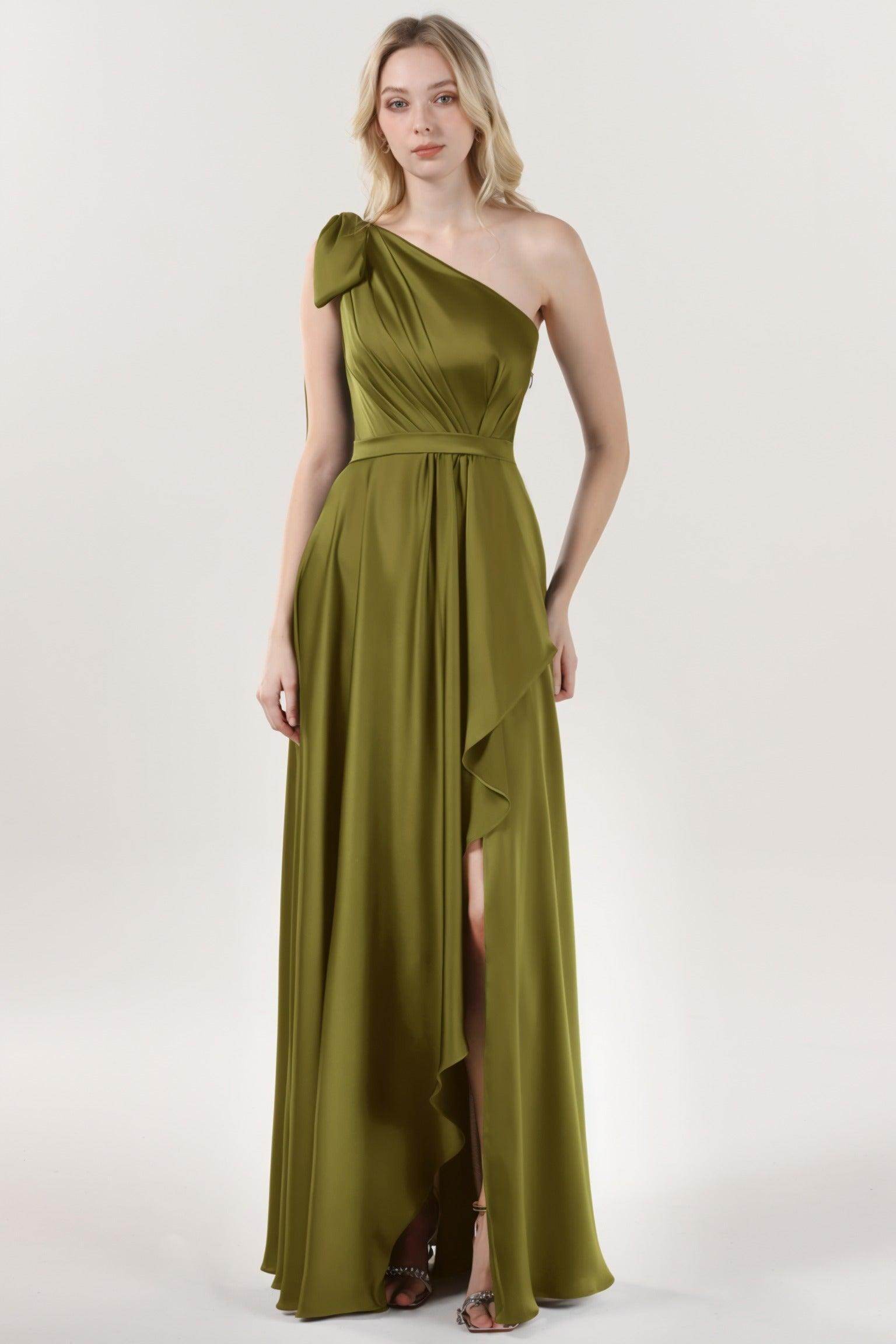 Asymmetrical Maxi Luxe Satin Bridesmaid Dress CS0603BM - COCOMELODY