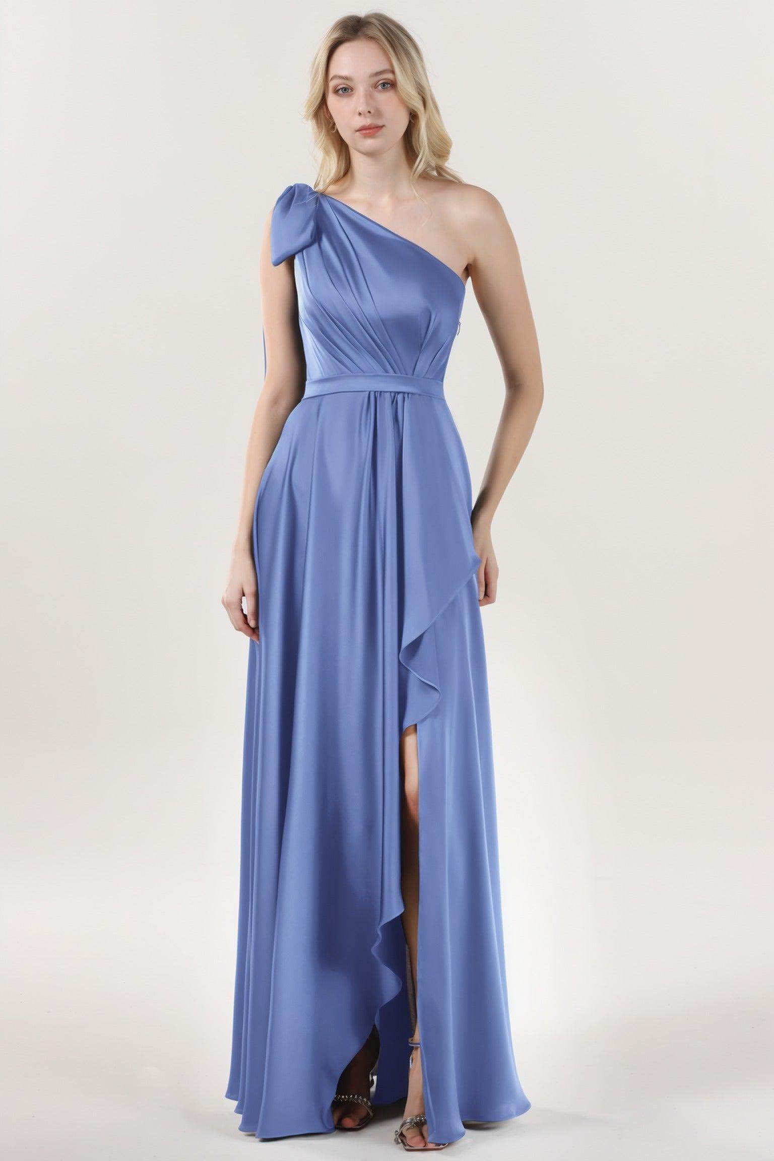Asymmetrical Maxi Luxe Satin Bridesmaid Dress CS0603BM - COCOMELODY