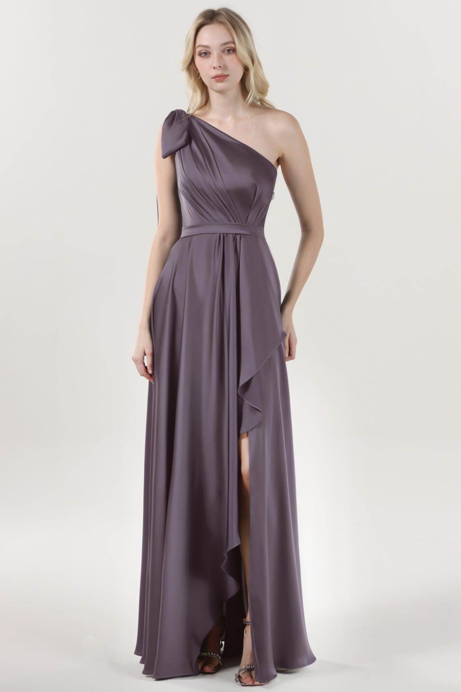 Asymmetrical Maxi Luxe Satin Bridesmaid Dress CS0603BM - COCOMELODY