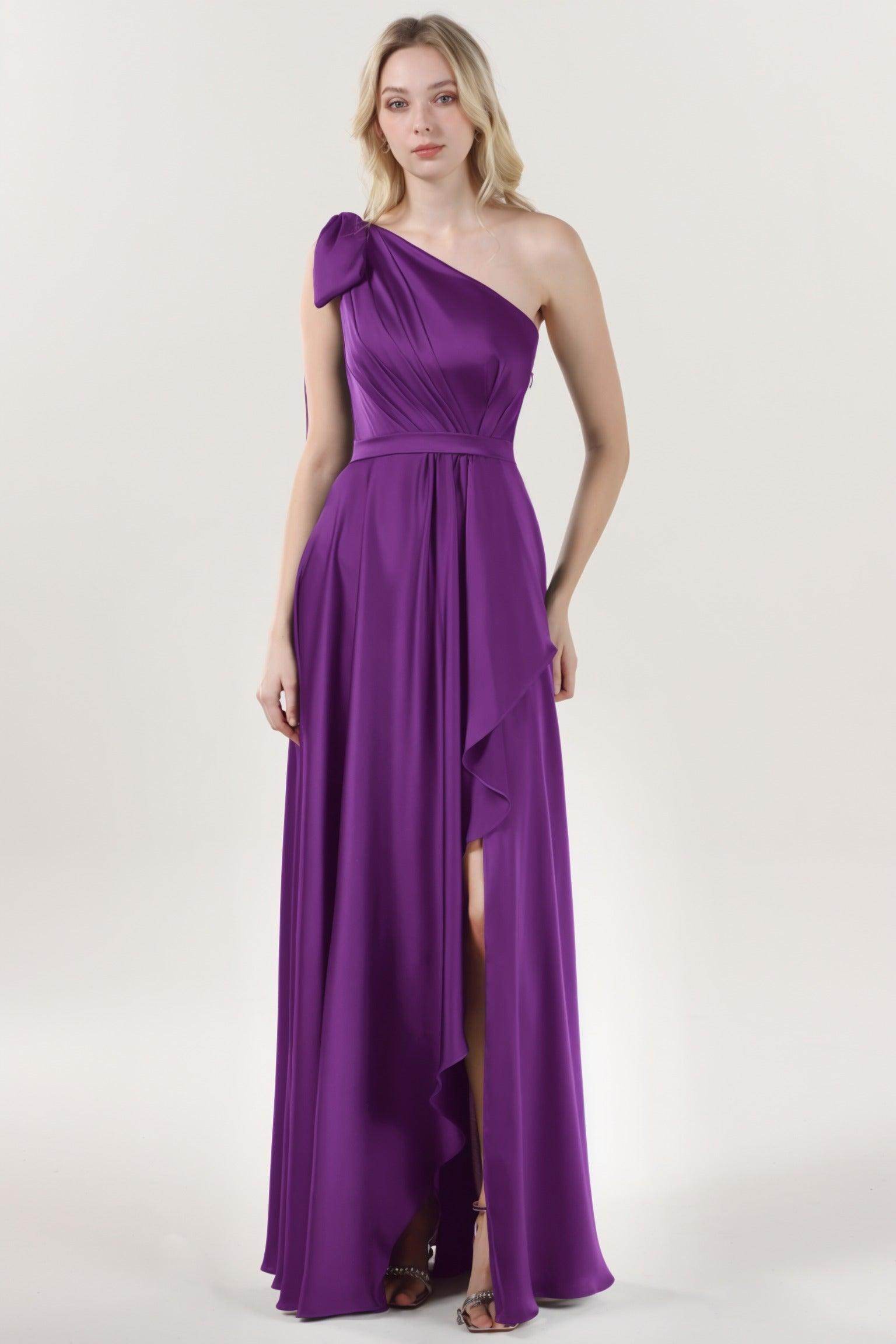 Asymmetrical Maxi Luxe Satin Bridesmaid Dress CS0603BM - COCOMELODY
