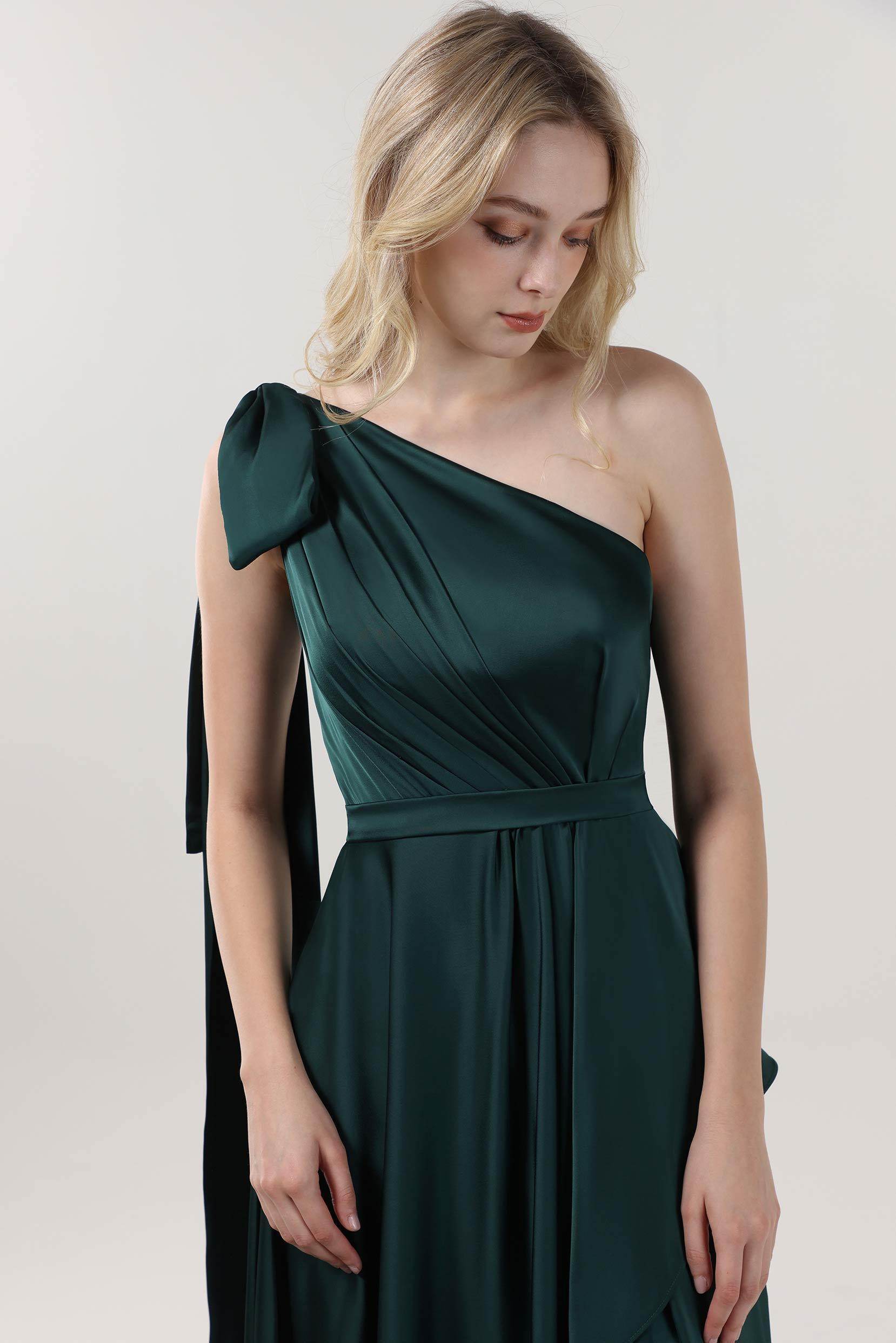 Asymmetrical Maxi Luxe Satin Bridesmaid Dress CS0603BM - COCOMELODY