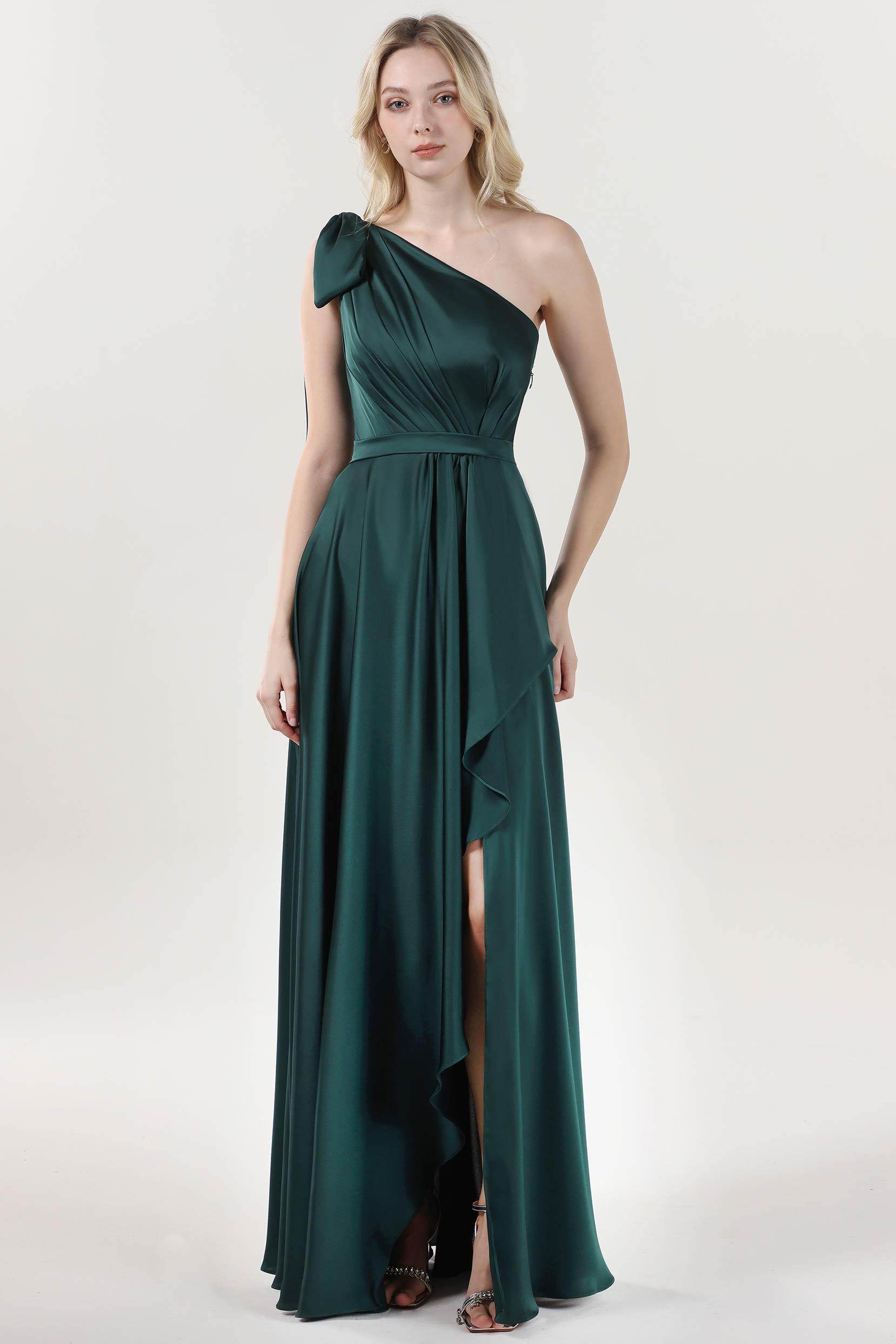Asymmetrical Maxi Luxe Satin Bridesmaid Dress CS0603BM - COCOMELODY