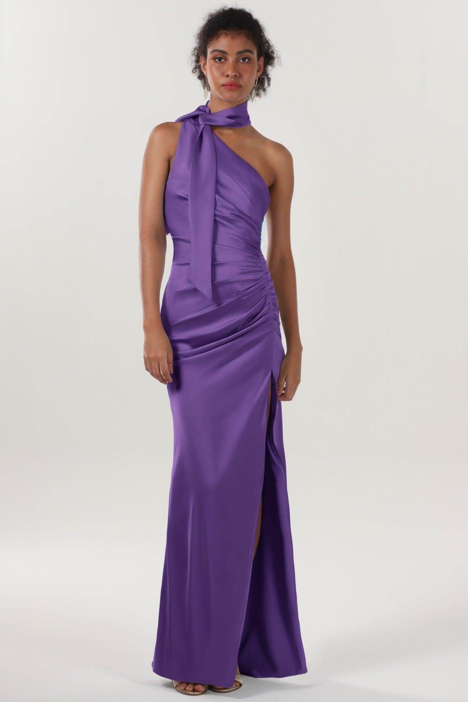 Sheath-Column Maxi Luxe Satin Bridesmaid Dress CS0604BM - COCOMELODY