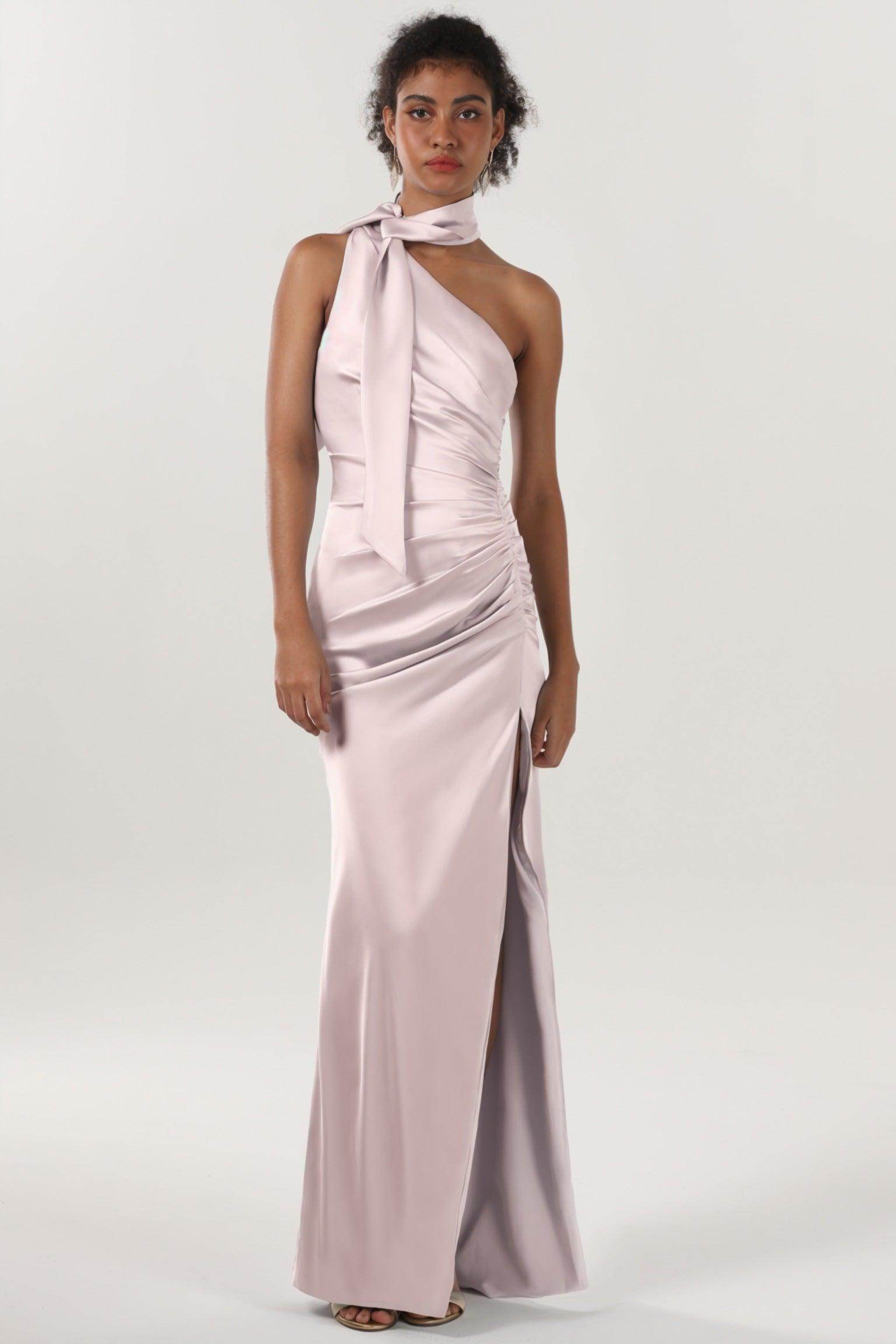 Sheath-Column Maxi Luxe Satin Bridesmaid Dress CS0604BM - COCOMELODY