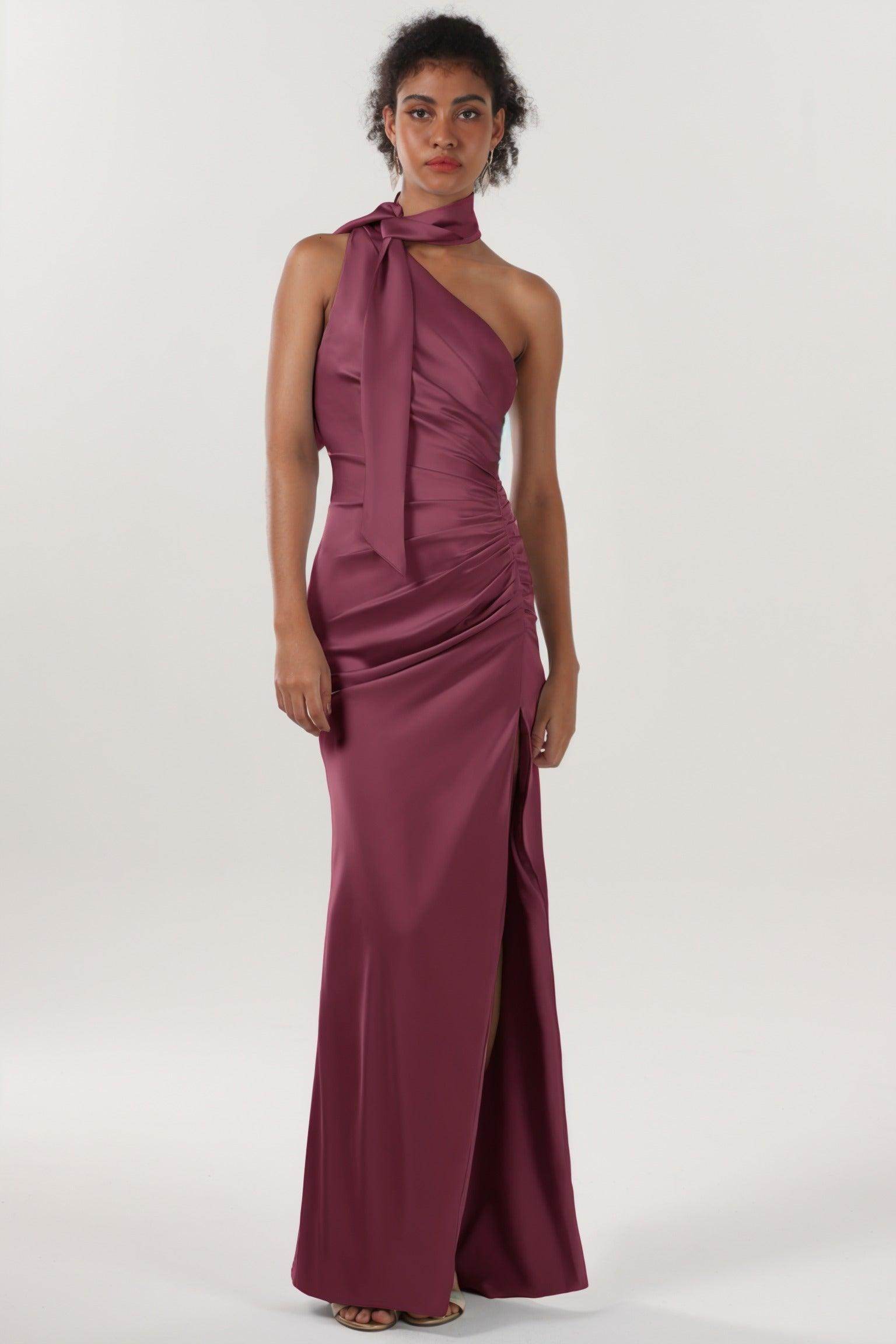 Sheath-Column Maxi Luxe Satin Bridesmaid Dress CS0604BM - COCOMELODY