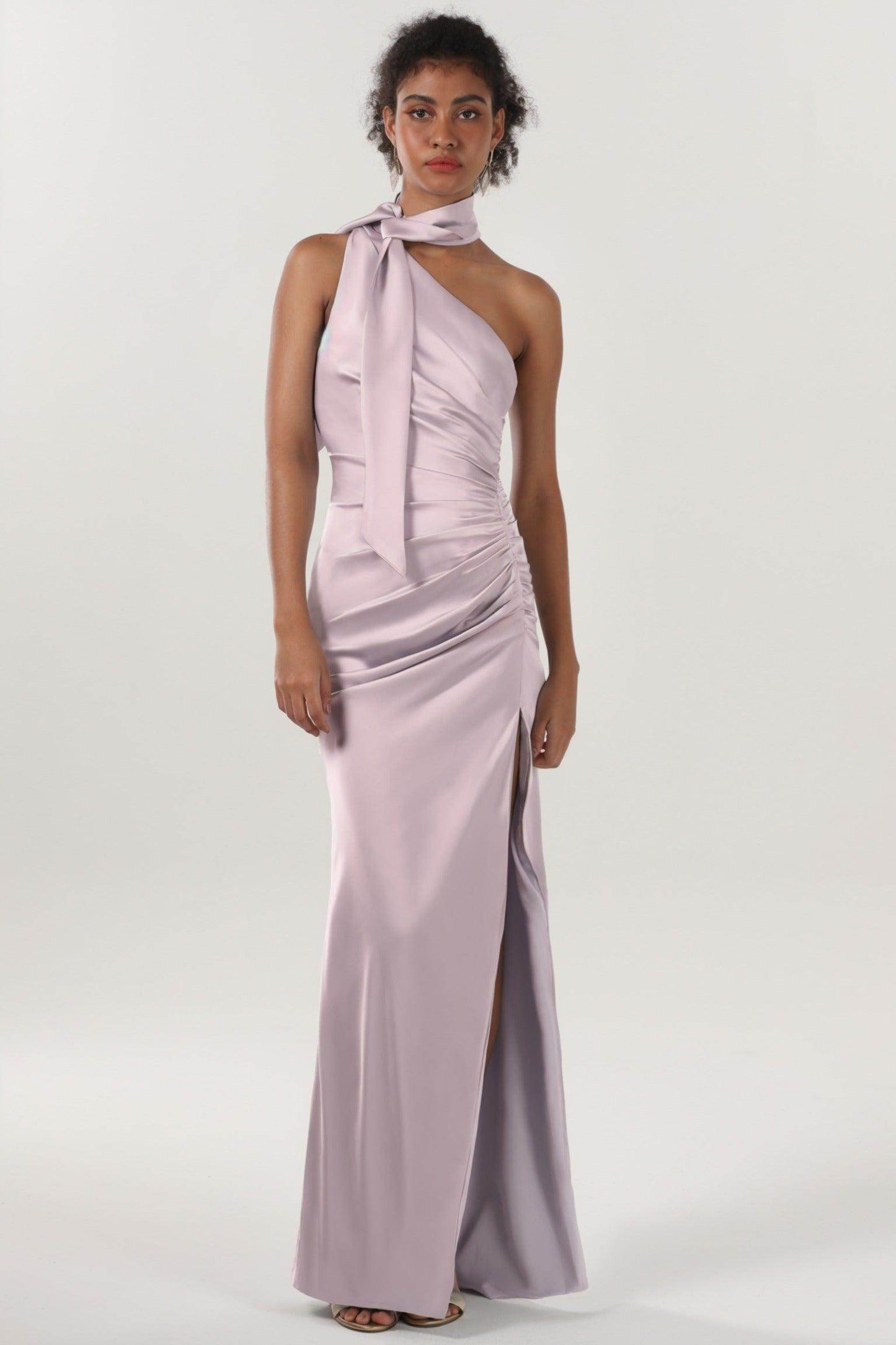 Sheath-Column Maxi Luxe Satin Bridesmaid Dress CS0604BM - COCOMELODY