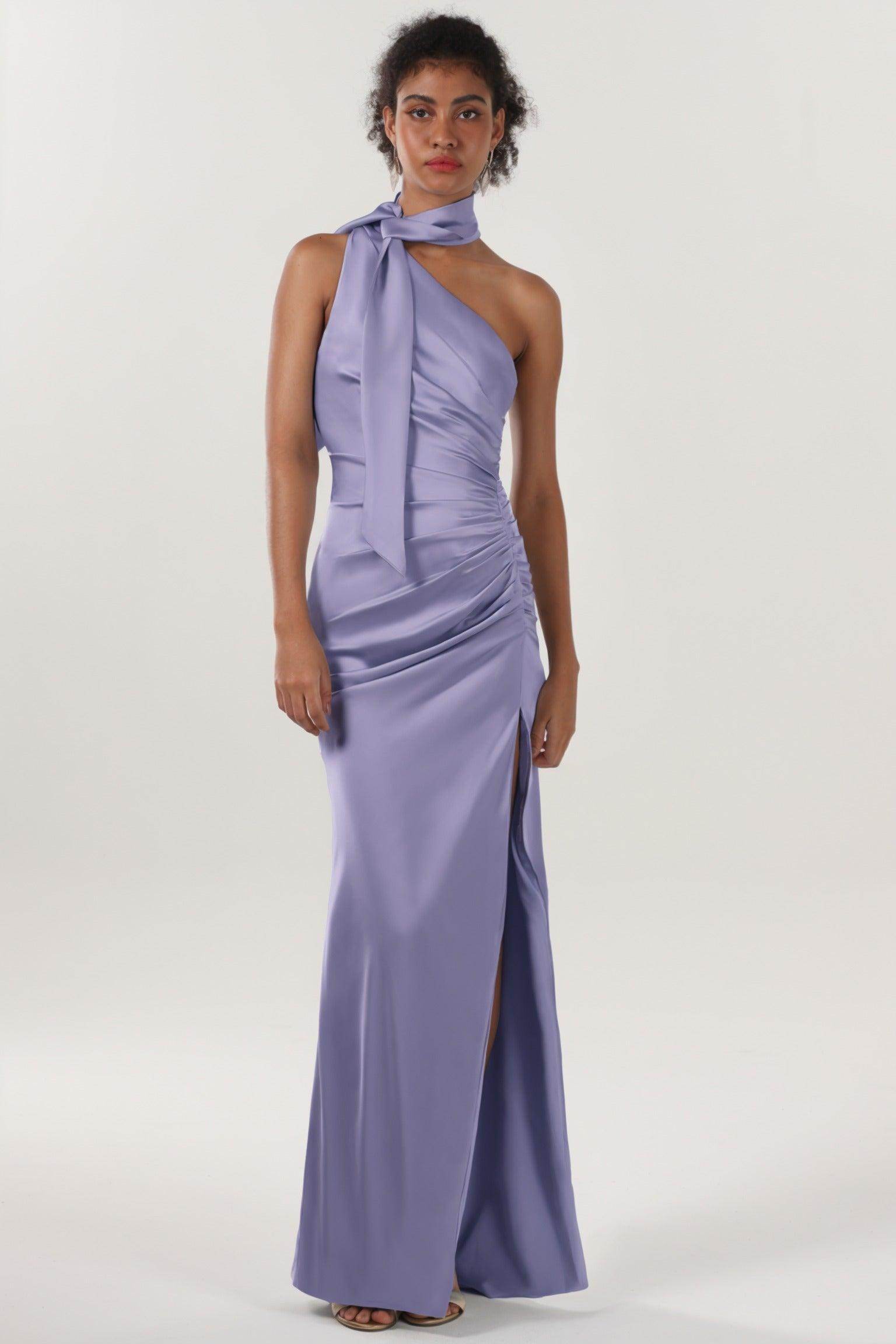 Sheath-Column Maxi Luxe Satin Bridesmaid Dress CS0604BM - COCOMELODY