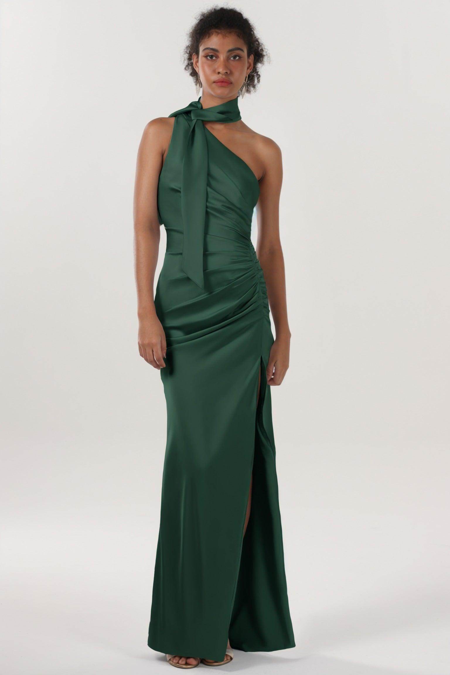 Sheath-Column Maxi Luxe Satin Bridesmaid Dress CS0604BM - COCOMELODY