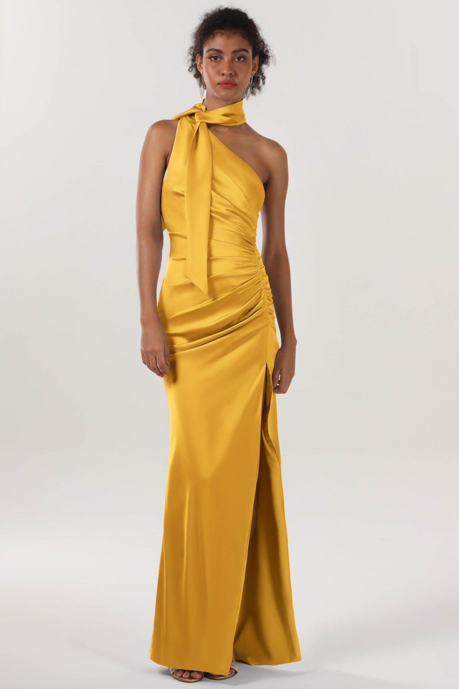 Sheath-Column Maxi Luxe Satin Bridesmaid Dress CS0604BM - COCOMELODY