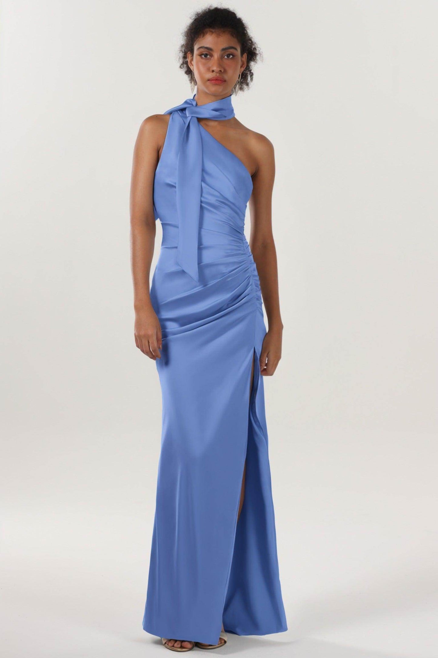 Sheath-Column Maxi Luxe Satin Bridesmaid Dress CS0604BM - COCOMELODY