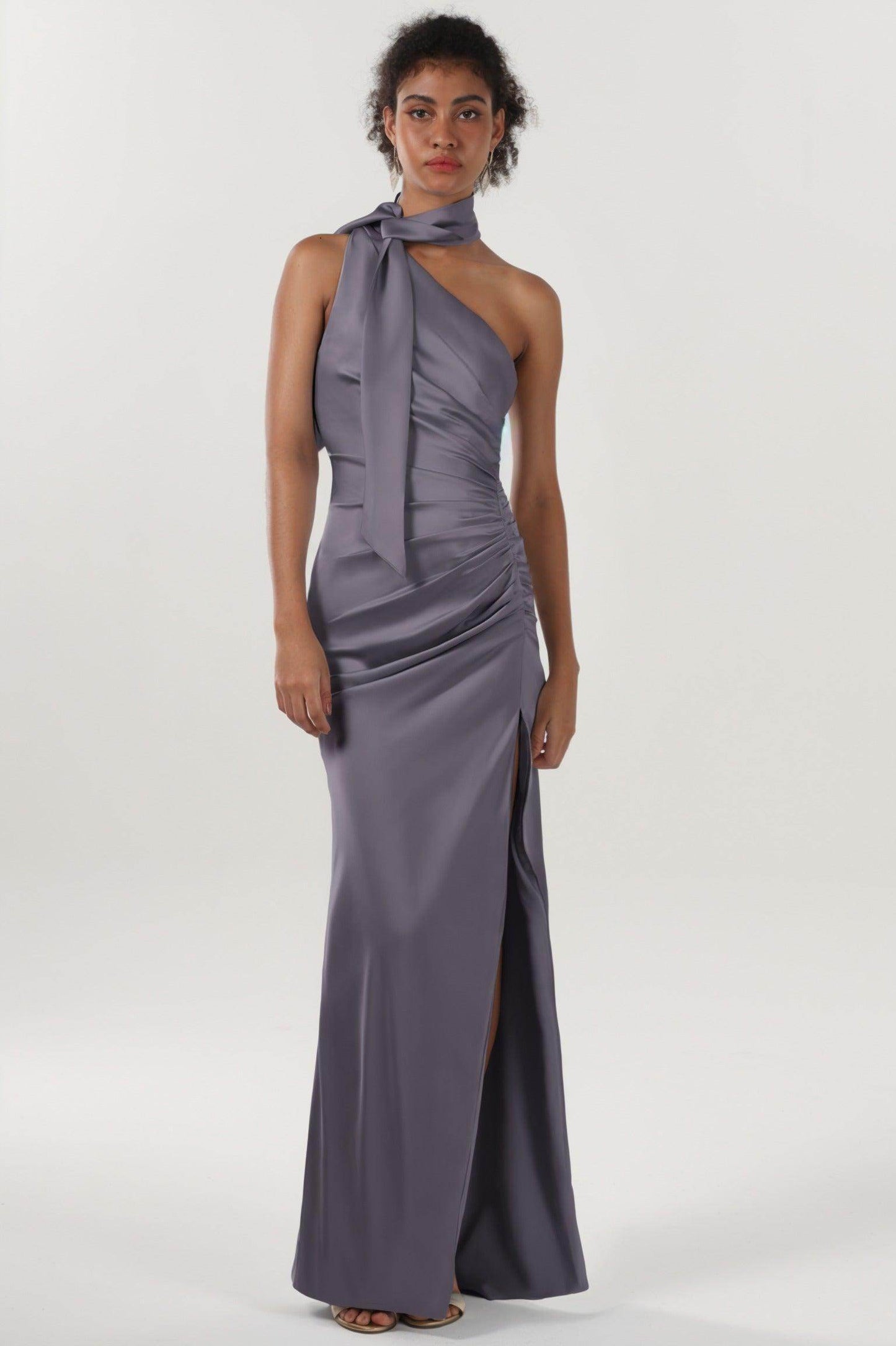 Sheath-Column Maxi Luxe Satin Bridesmaid Dress CS0604BM - COCOMELODY