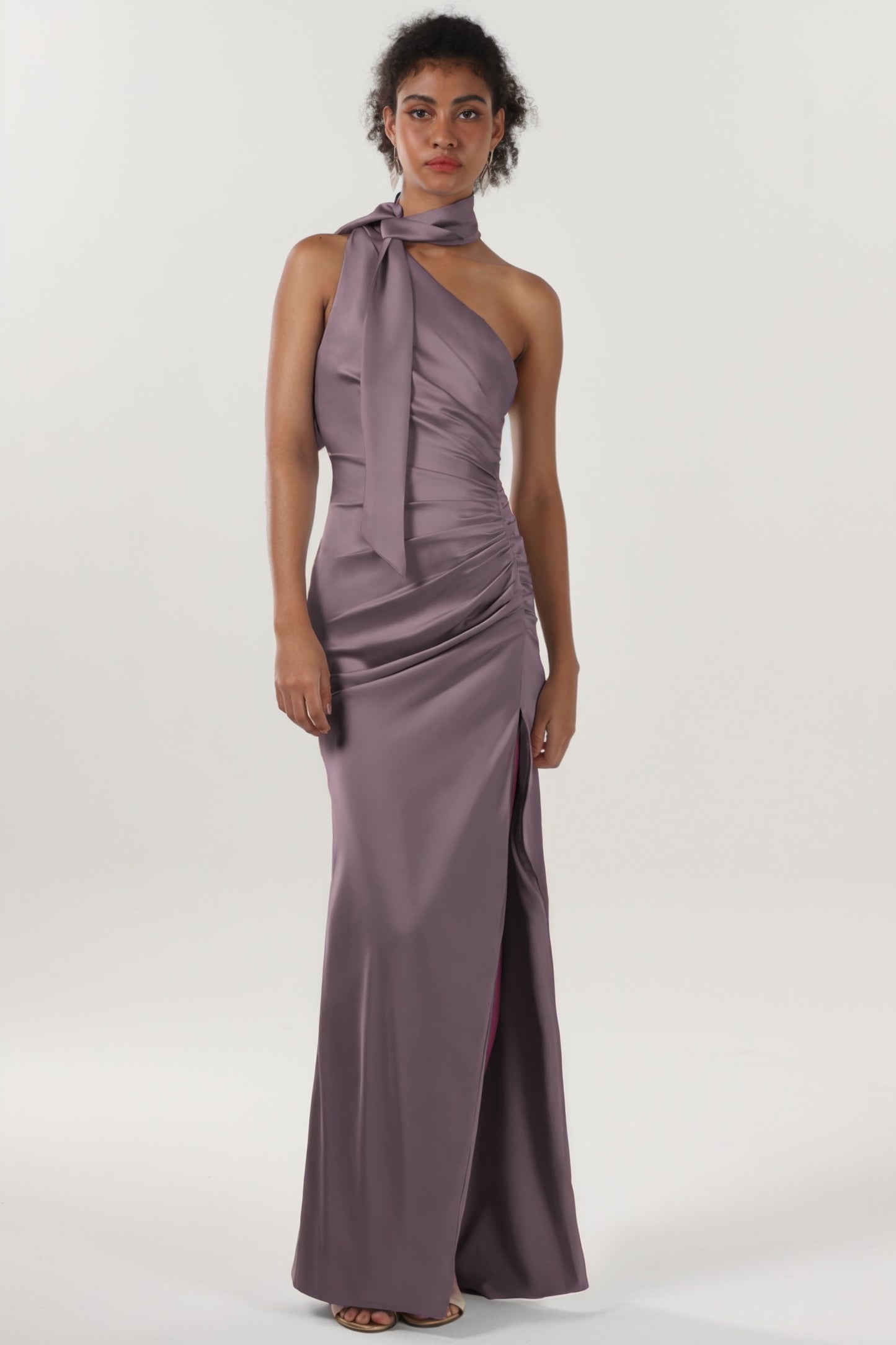 Sheath-Column Maxi Luxe Satin Bridesmaid Dress CS0604BM - COCOMELODY