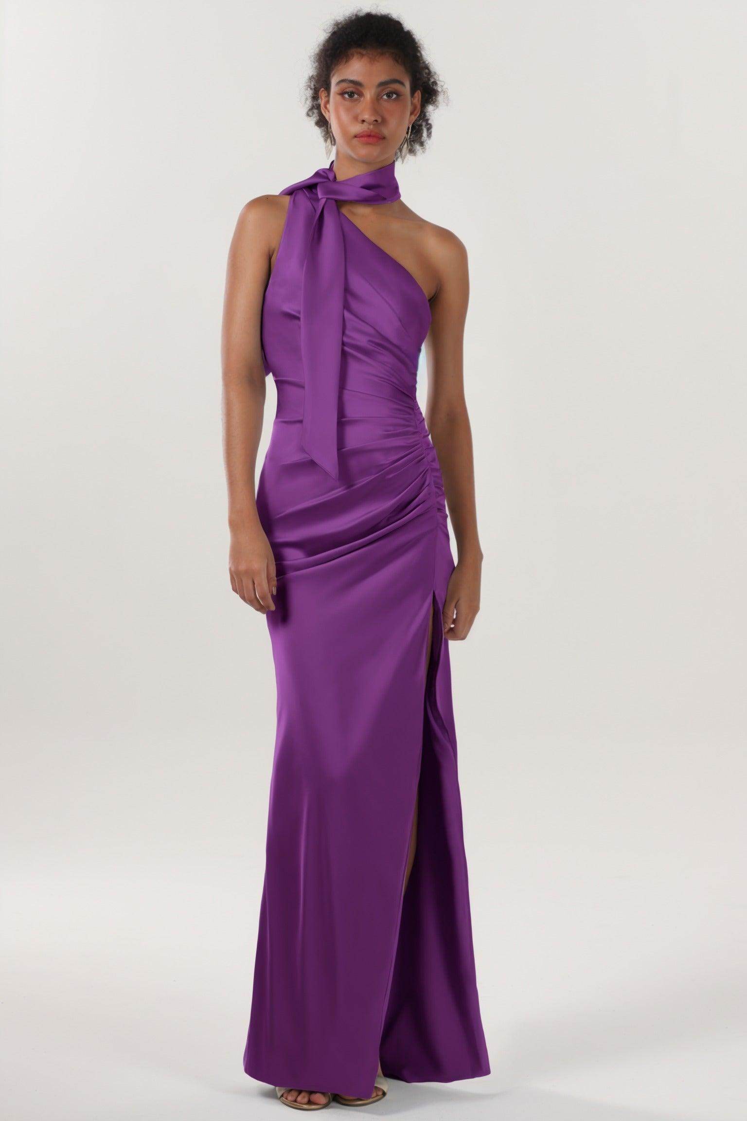 Sheath-Column Maxi Luxe Satin Bridesmaid Dress CS0604BM - COCOMELODY